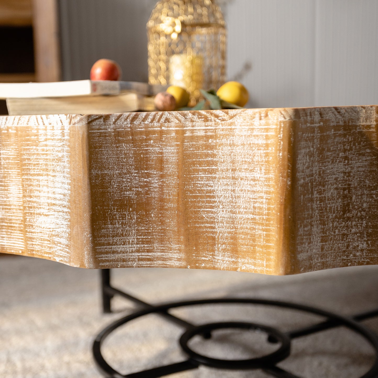 Vintage Lace Coffee Table Set With Fir Wood Top and Metal Legs