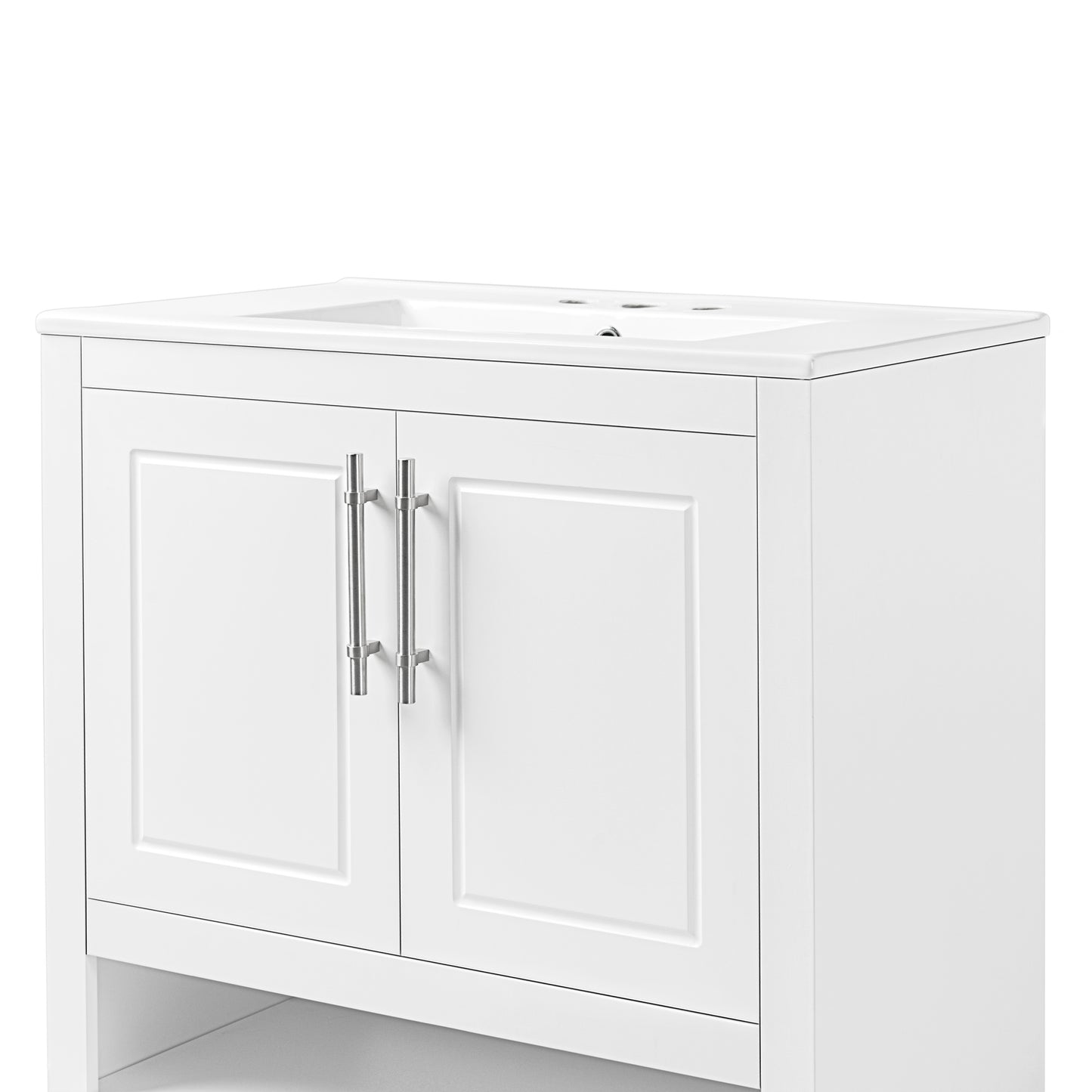 30" Bathroom Vanity with Sink, Multi-functional Bathroom Cabinet with Doors and Drawers, Solid Frame and MDF Board, White