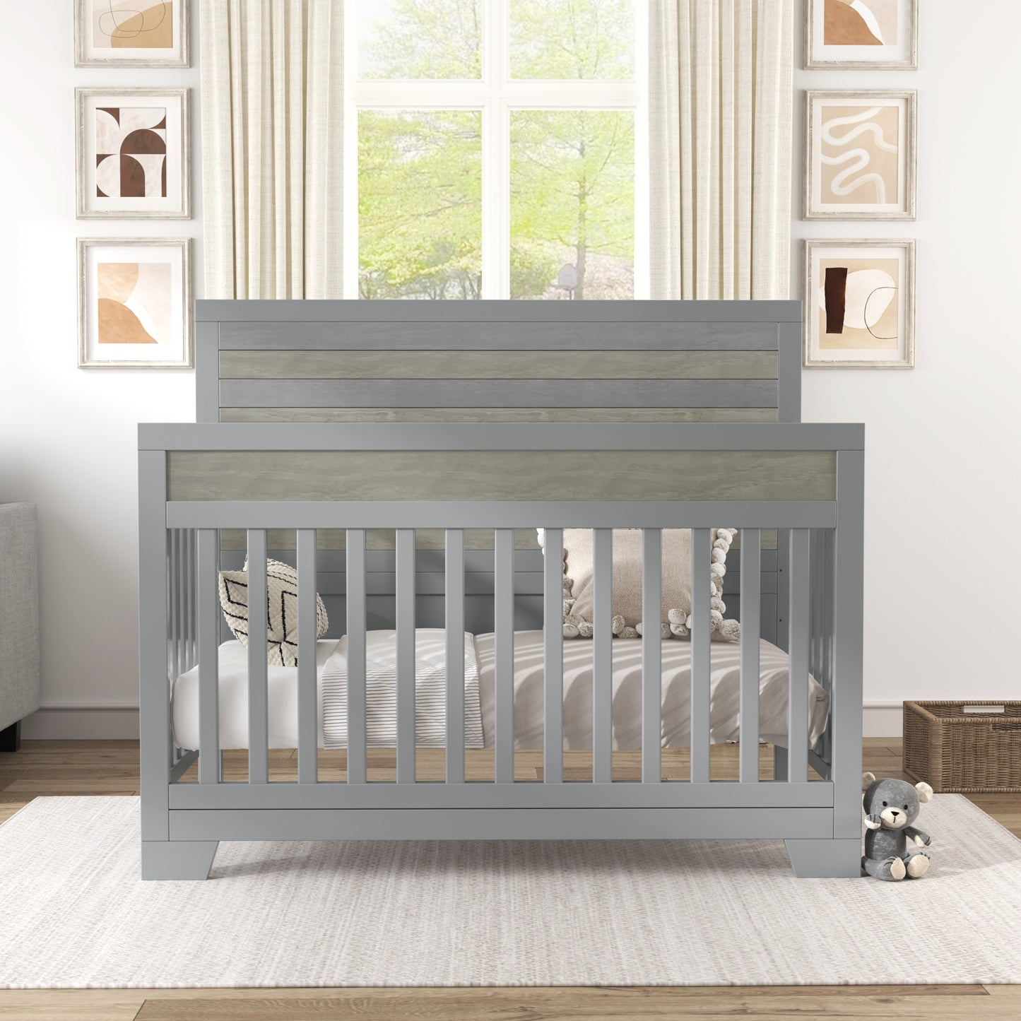 Certified Baby Safe Crib, Pine Solid Wood, Non-Toxic Finish, Gray