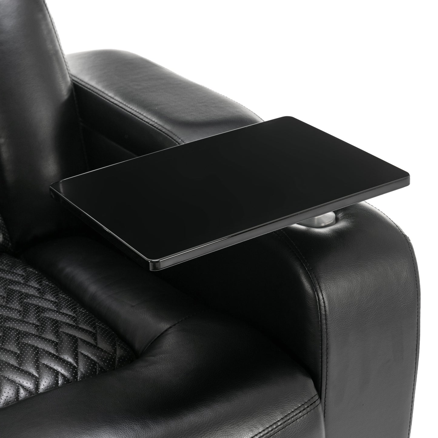 Luxury Black Swivel Recliner Chair with Tray Table, Phone Holder, and USB Port