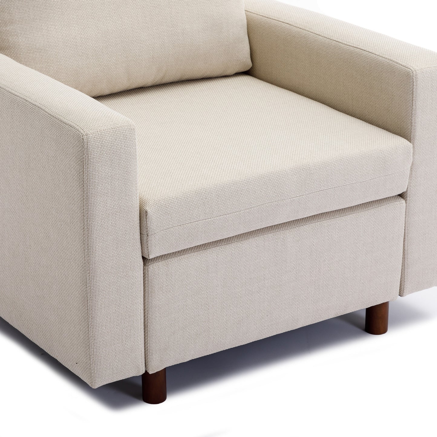 4 Seater Sectional Sofa with Ottoman, Cream Linen, Non-Removable Cushions