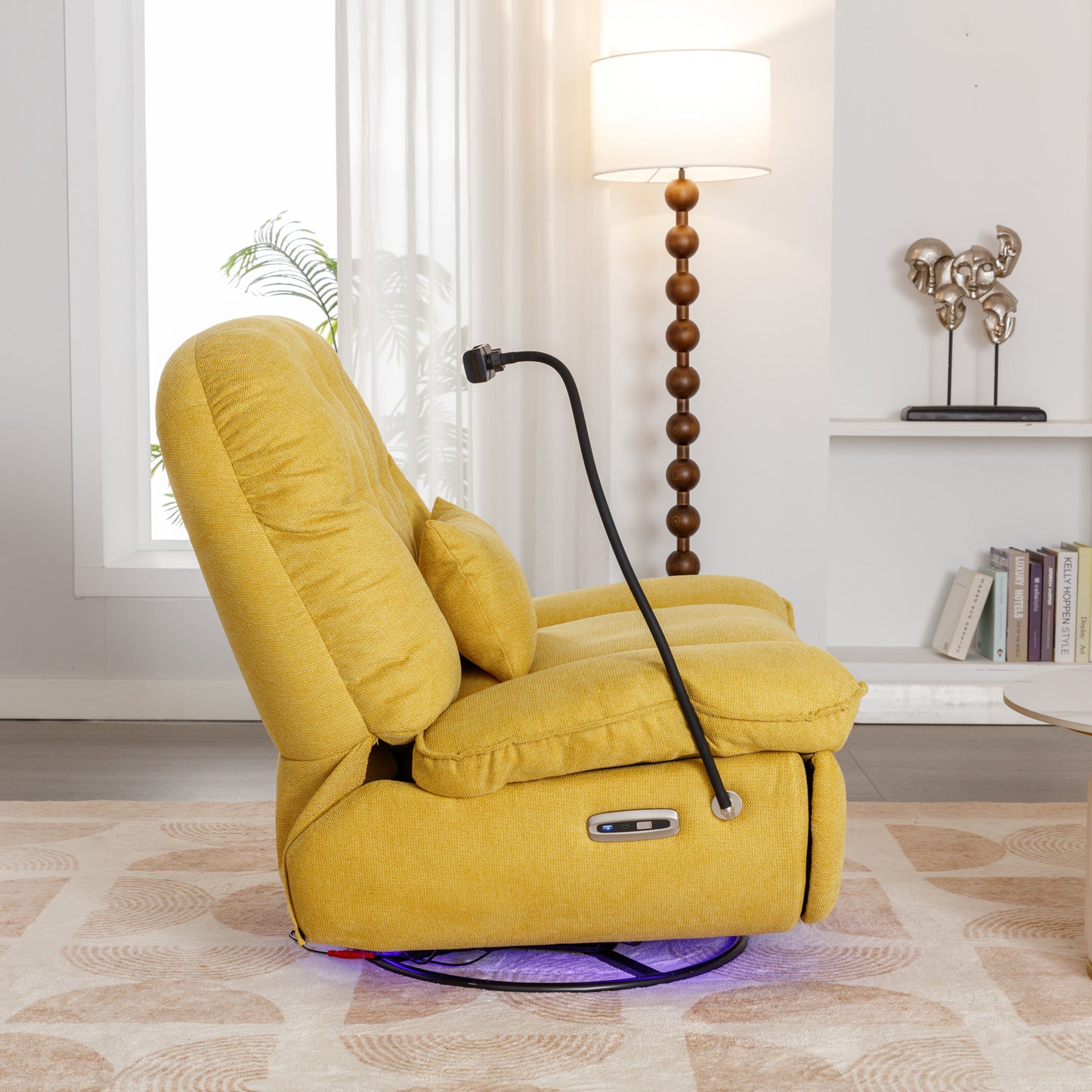 Yellow Power Recliner with Voice Control and Bluetooth Music Player