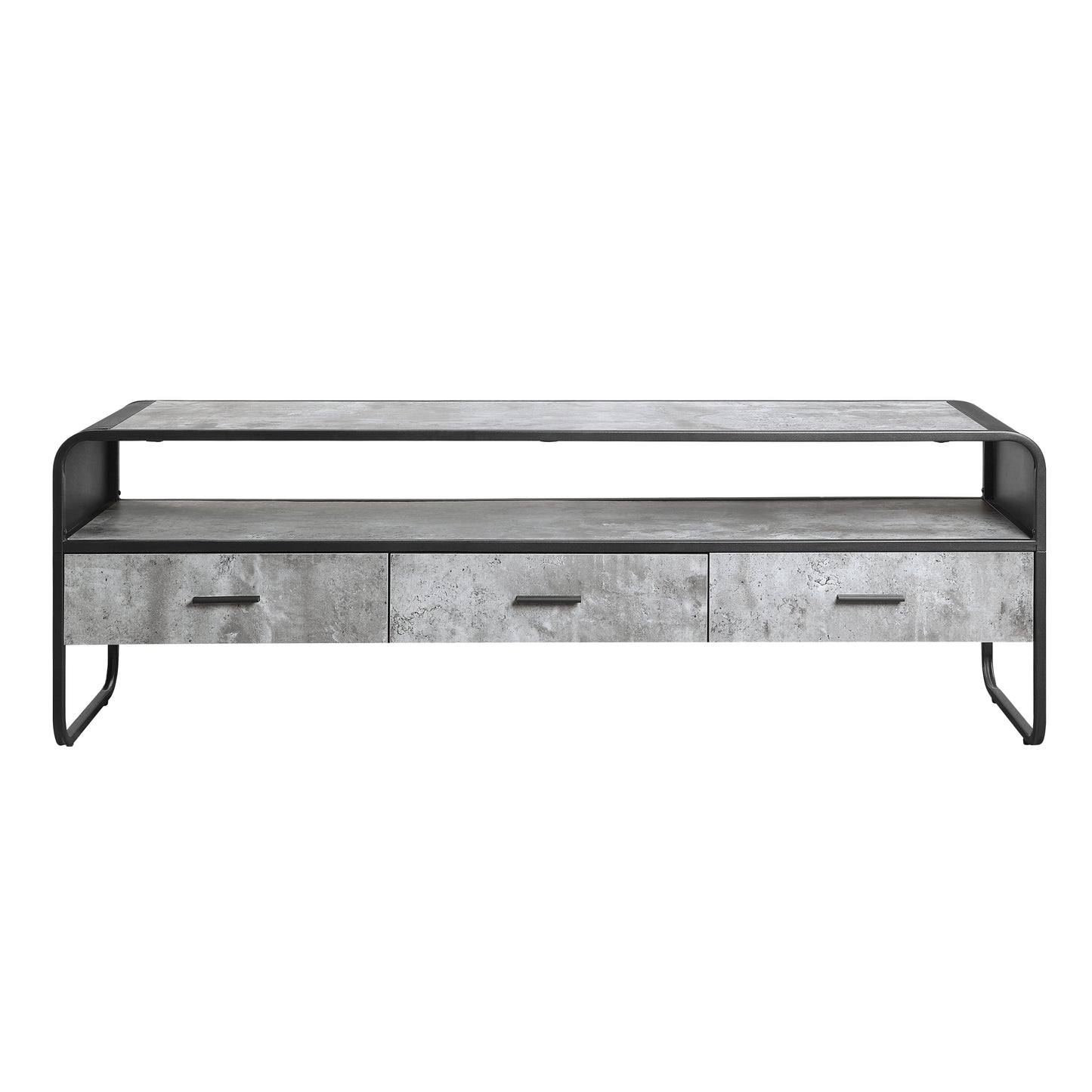 Raziela TV Stand with Concrete Gray Finish and Black Metal Base for TVs up to 65: Stylish Industrial Entertainment Console