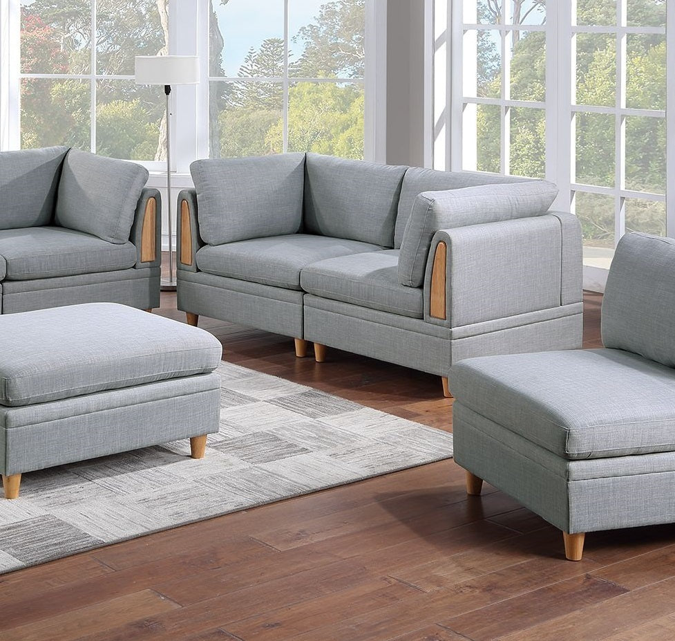 7pc Light Grey Contemporary Modular Sofa Set with Dorris Fabric