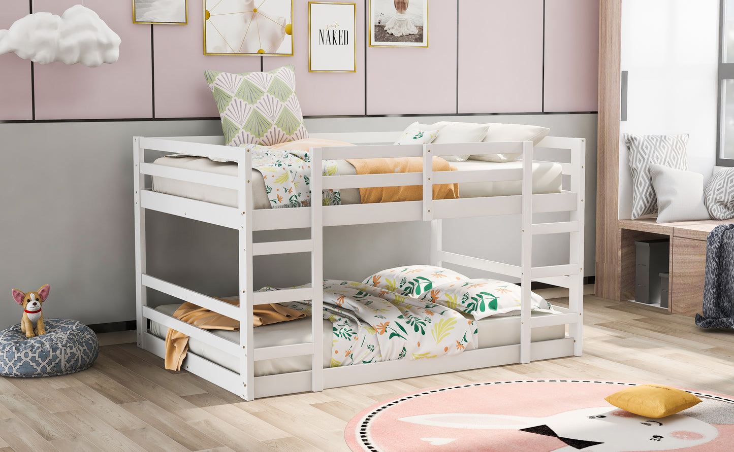 White Twin Over Full Bunk Bed with Ladder