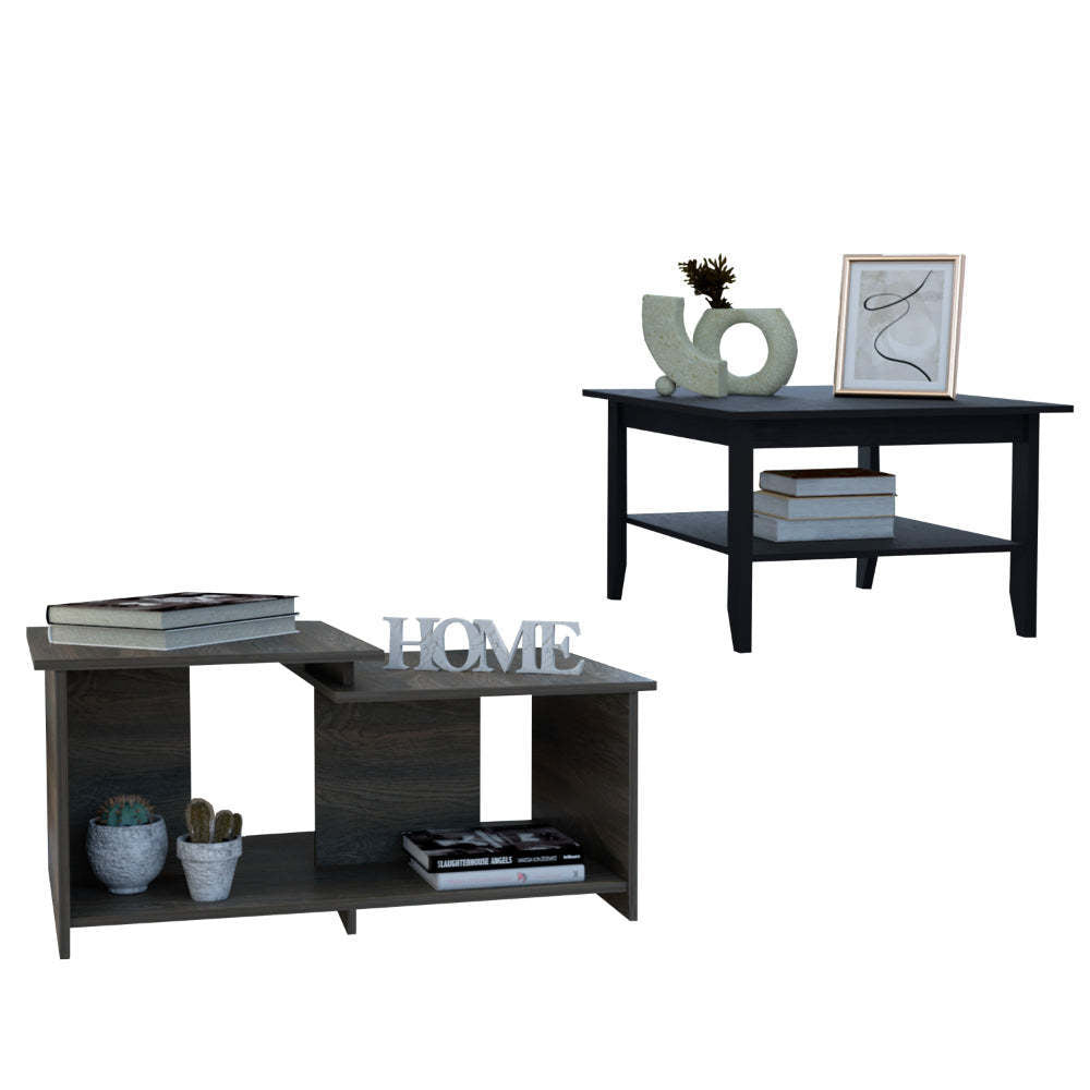 Black and Espresso 2 Piece Living Room Set with Mojito Coffee Table and Leanna 3 Coffee Table