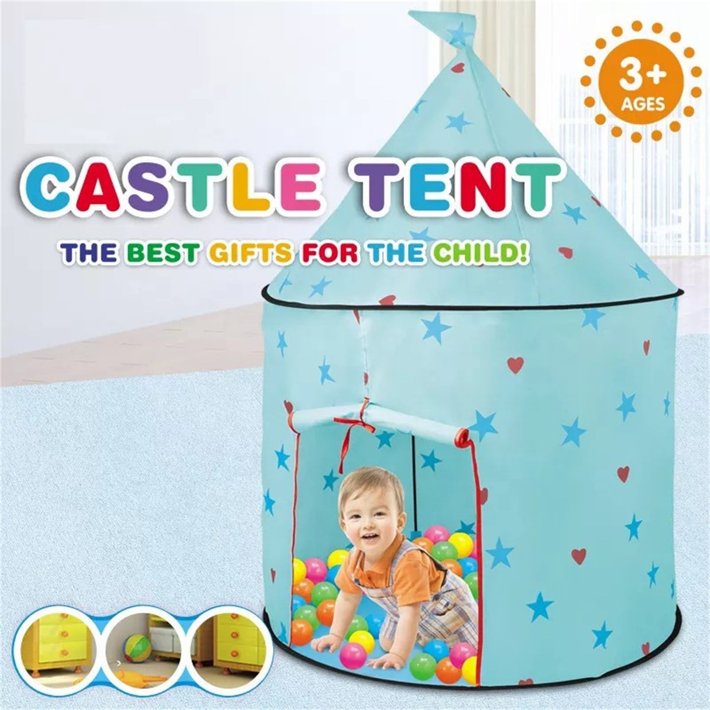 Blue Princess Castle Play Tent for Kids - Foldable Indoor & Outdoor Toy House