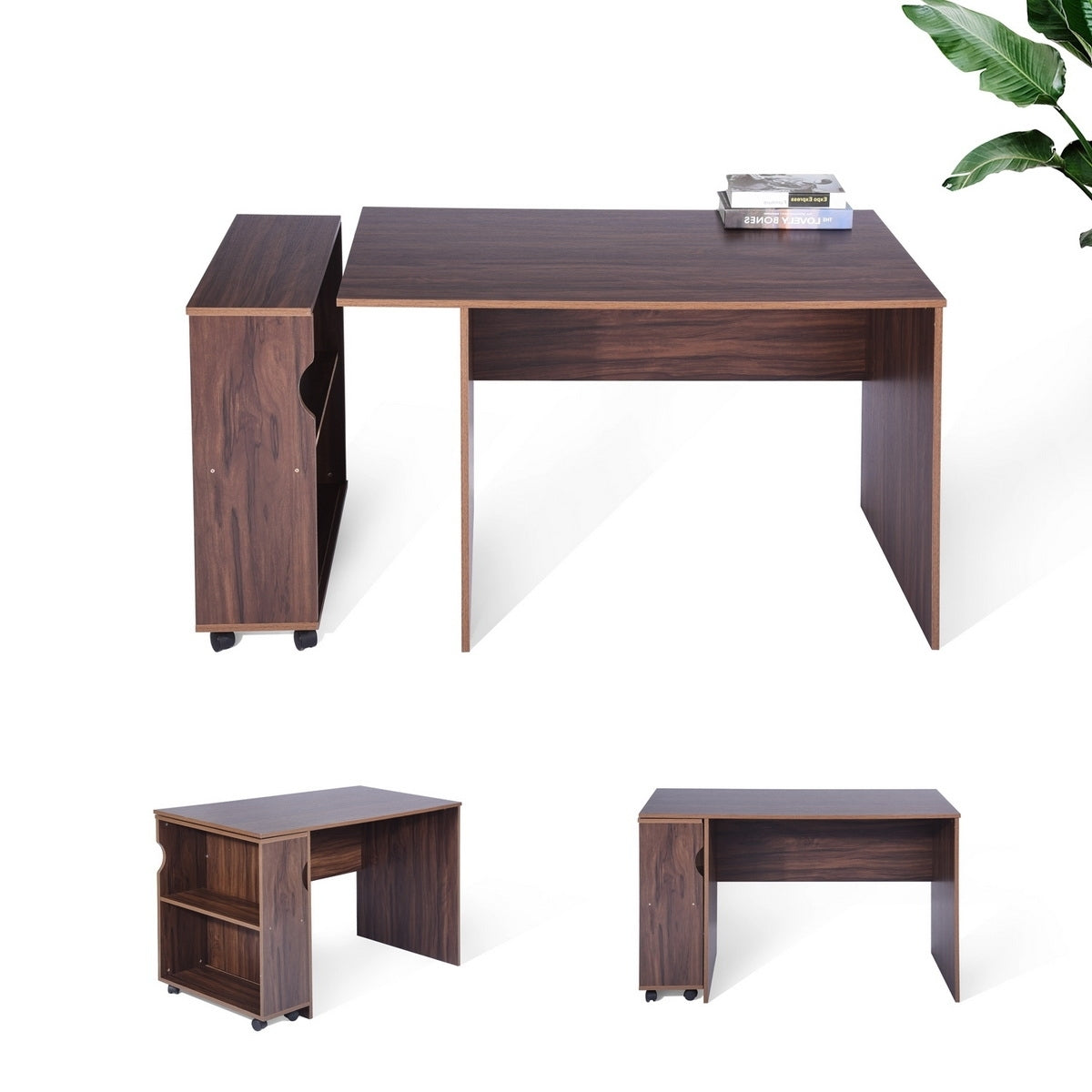 47.4 Rustic Brown Computer Desk with Movable Bookshelf