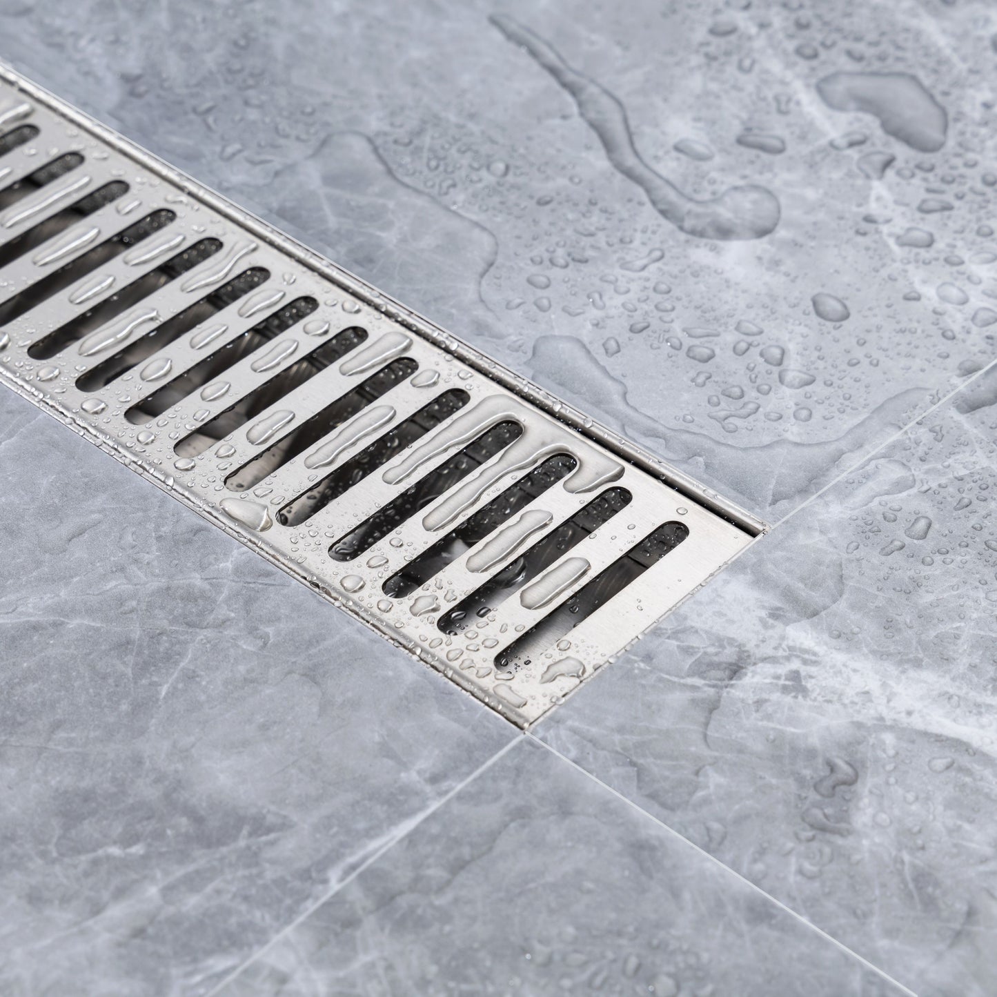 Brushed Nickel Linear Grid Shower Drain with Modern Design