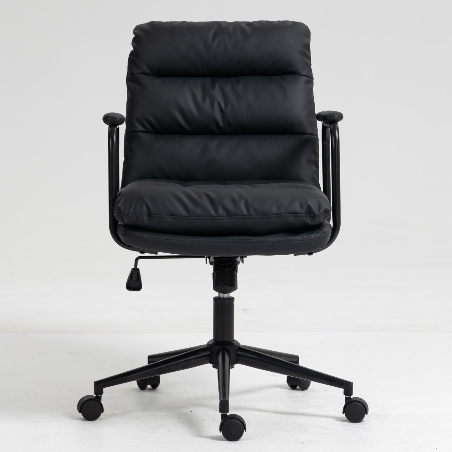 Office Chair,Mid Back Home Office Desk Task Chair with Wheels and Arms Ergonomic PU Leather Computer Rolling Swivel Chair with Padded Armrest,The back of the chair can recline 40° (Black)