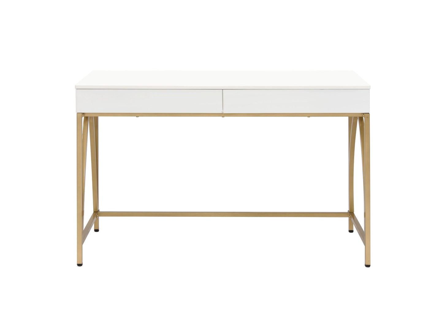 Sleek White and Gold Lightmane Desk with Drawers in High Gloss