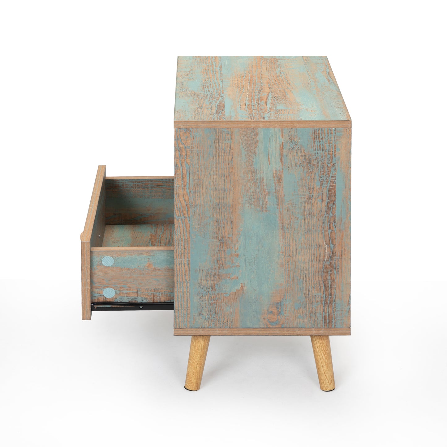 Set of 2 Modern Low Bedside Table, Wooden Nightstand with Drawer and Shelf, Patina Green