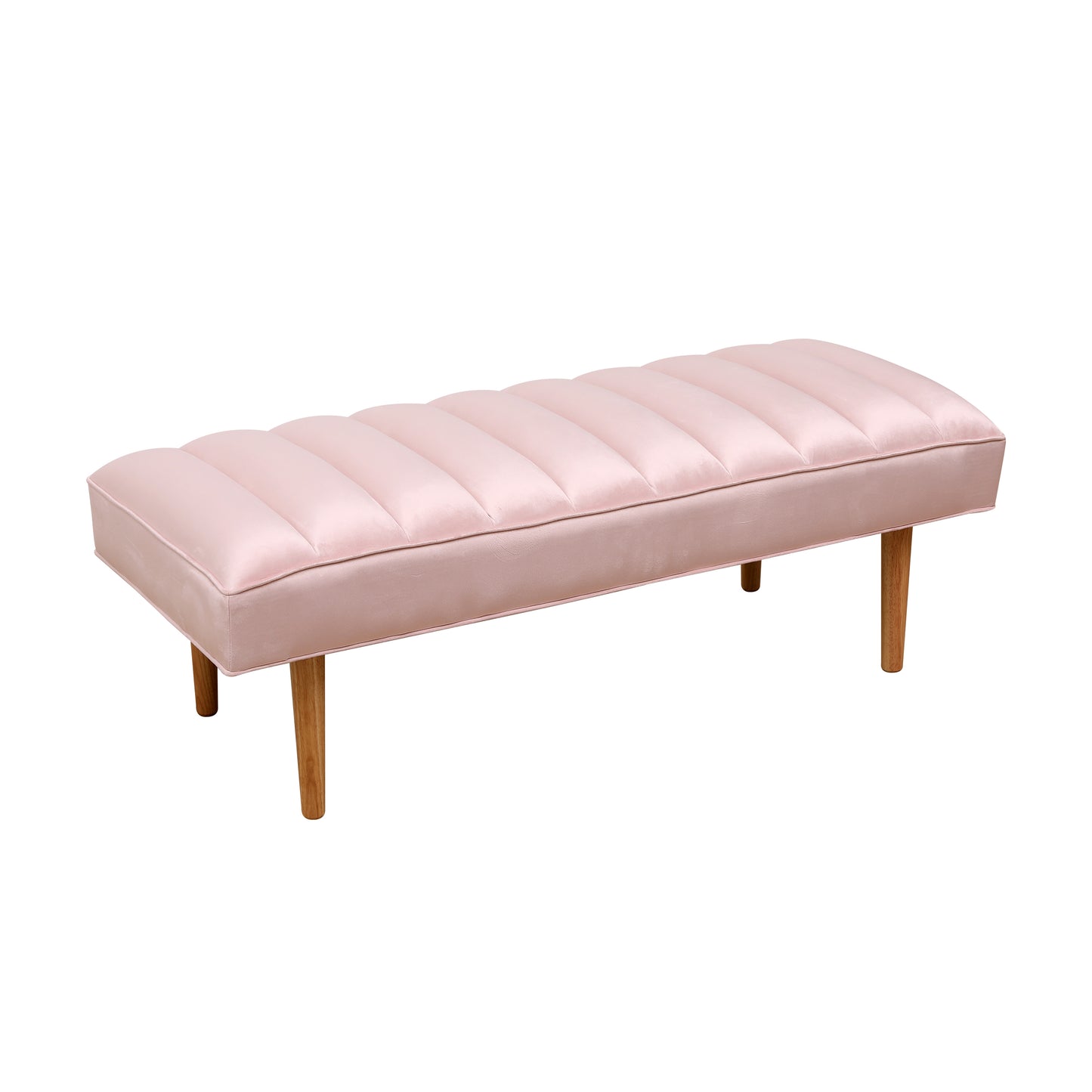 Pink Velvet Upholstered Bench Channel Tufted Bedroom Ottoman with Wood Legs Home Furniture (Pink)