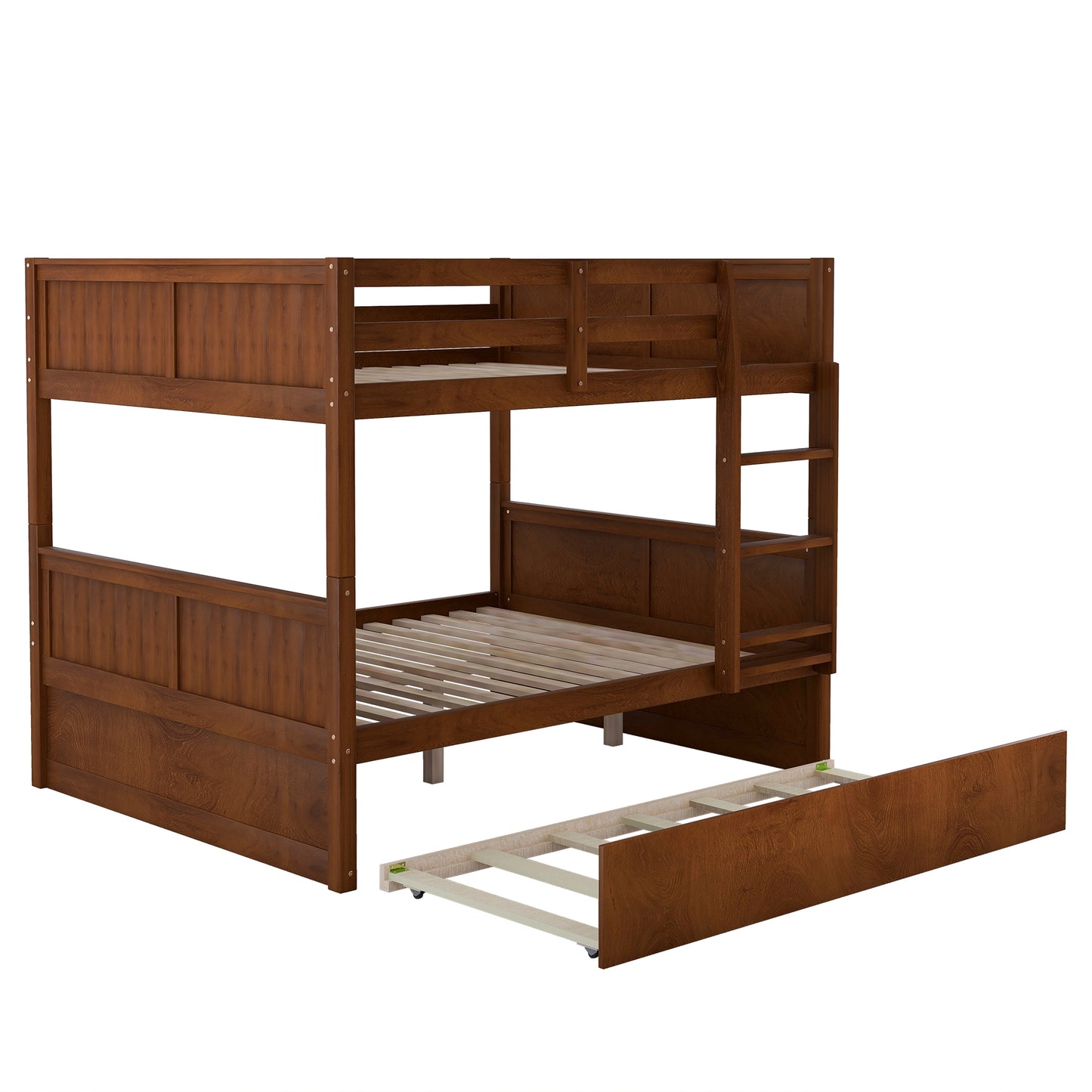 Versatile Full-Size Bunk Bed with Trundle in Walnut