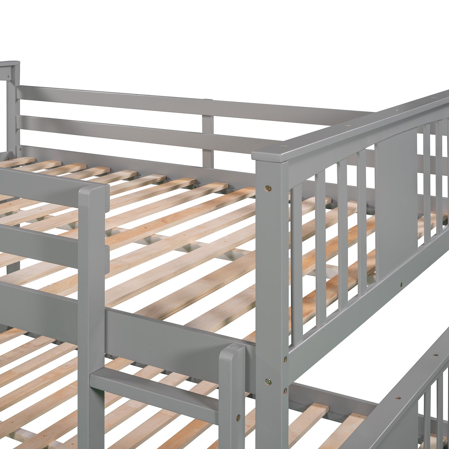 Gray Bunk Bed with Full Over Full Design and Ladder