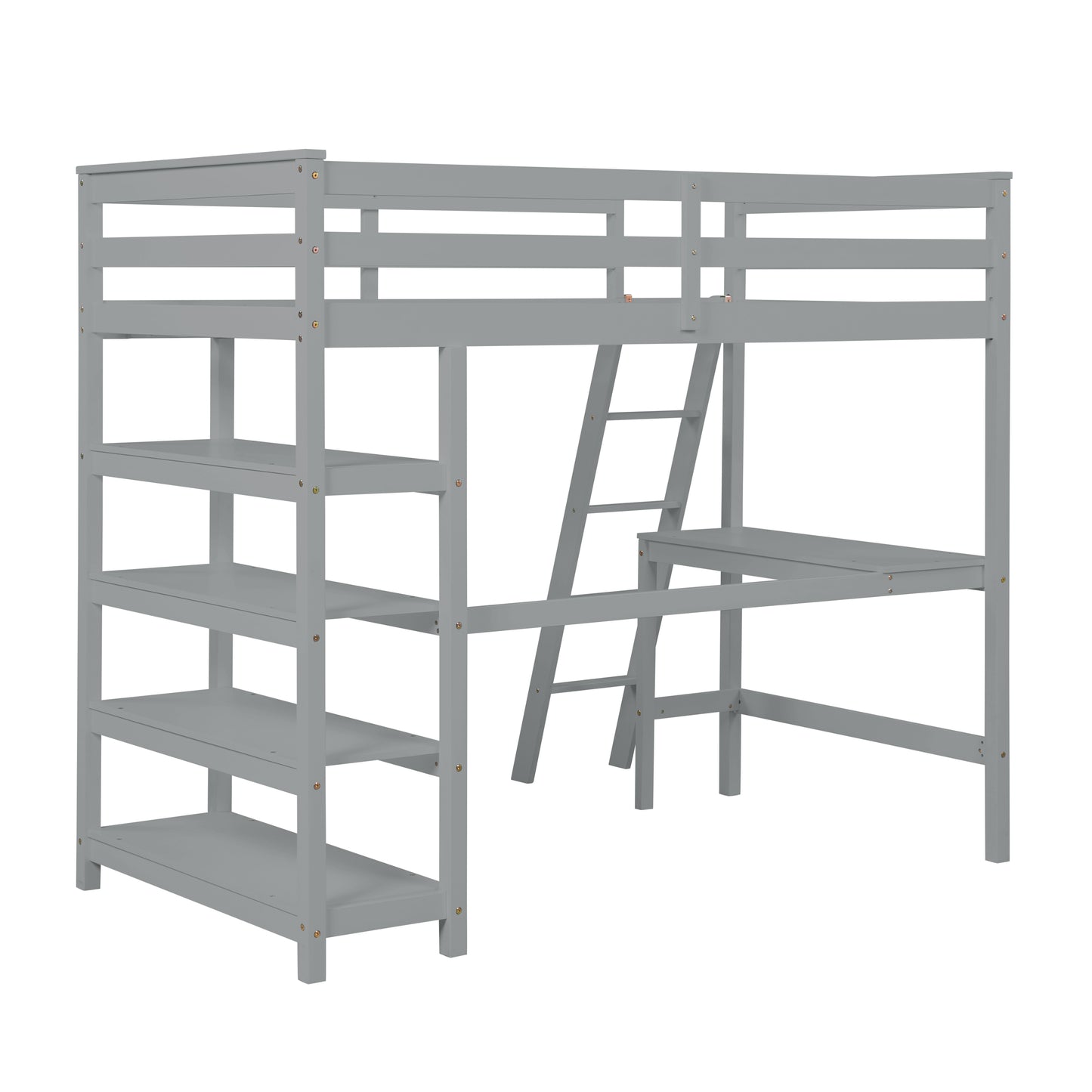 Loft Bed Twin with desk,ladder,shelves , Grey