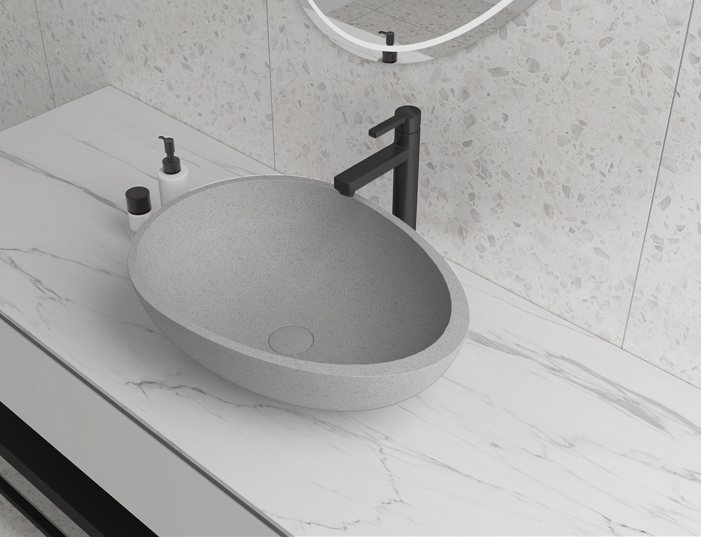 Egg shape Concrete Vessel Bathroom Sink Handmade Concreto Stone Basin Counter Freestanding  Bathroom Vessel  Sink in Grey without  Faucet and Drain