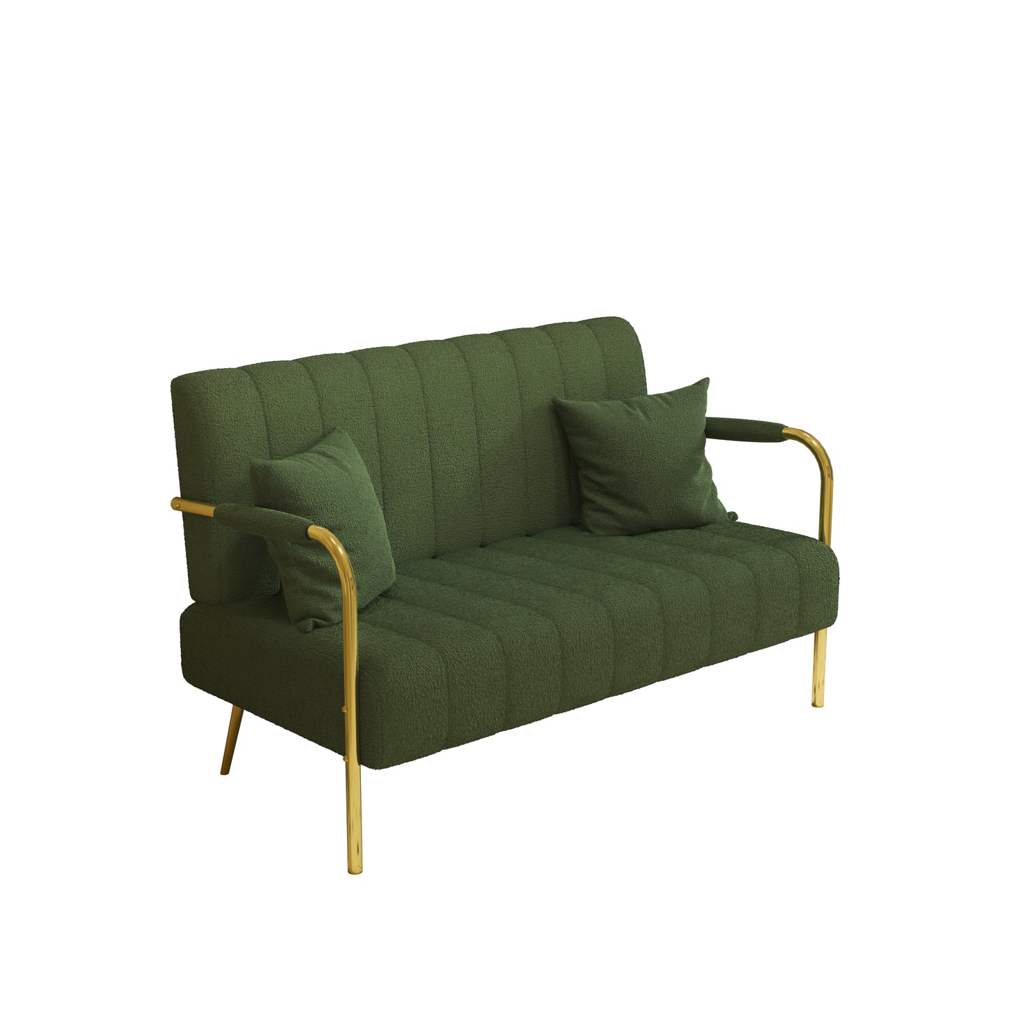 59-Inch Green Teddy Fleece Two-Seat Sofa with Stainless Steel/Gold Feet