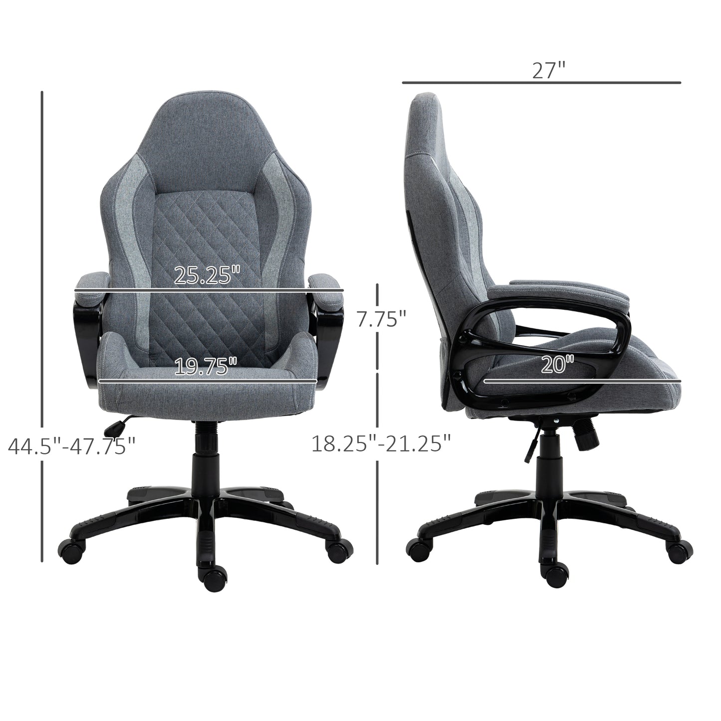 Vinsetto Ergonomic Home Office Chair High Back Task Computer Desk Chair with Padded Armrests, Linen Fabric, Swivel Wheels, and Adjustable Height, Grey