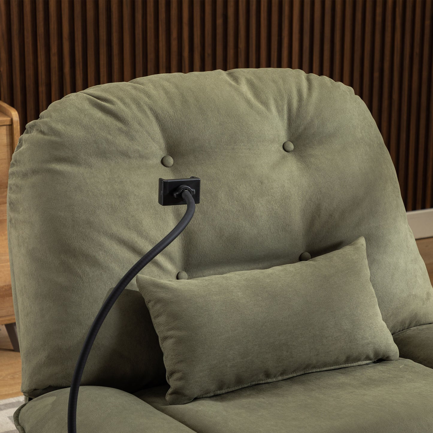 Green Smart Power Recliner Sofa with Integrated USB Charger, Bluetooth, and Voice Control