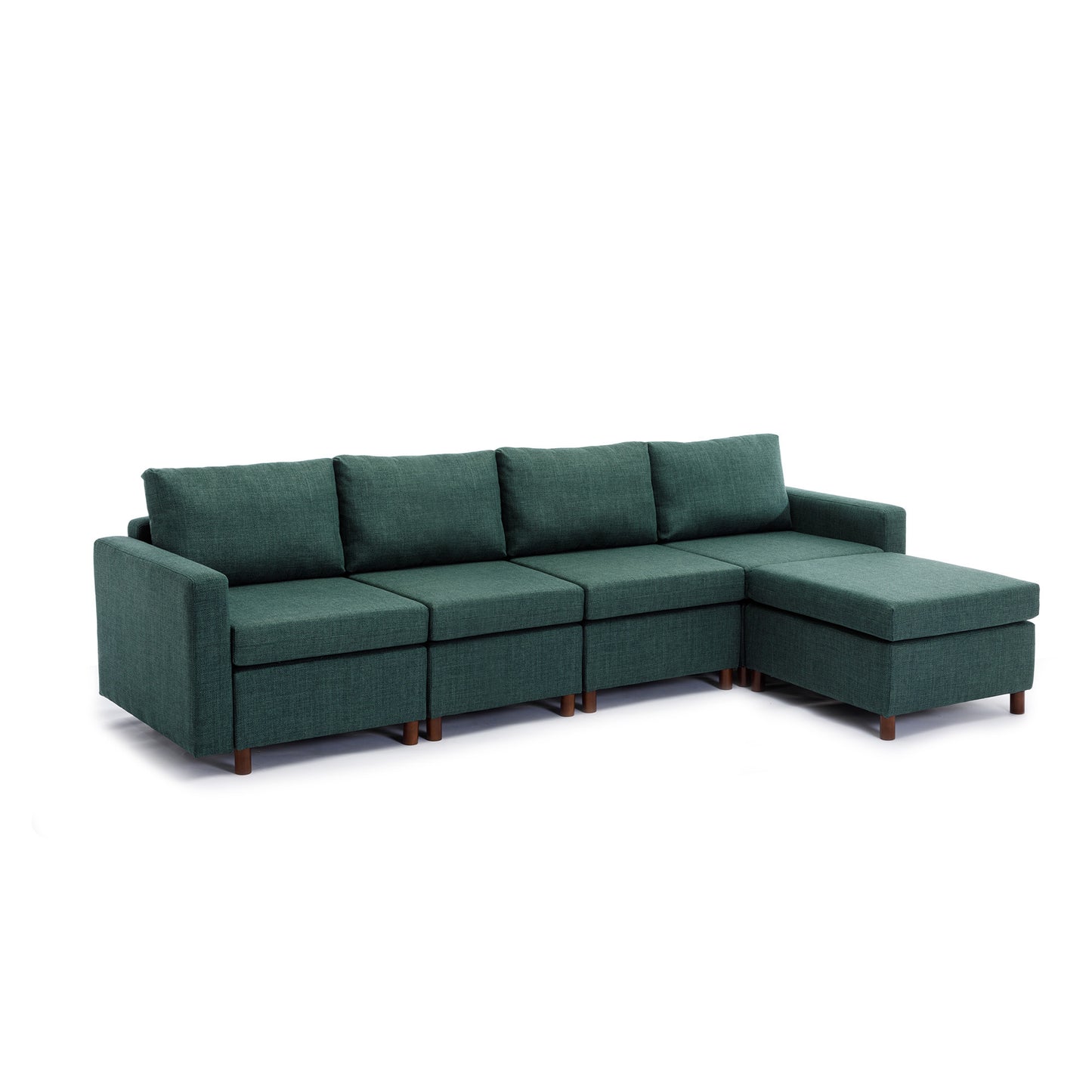 Modern 4 Seat Module Sectional Linen Sofa Set with Ottoman, Green