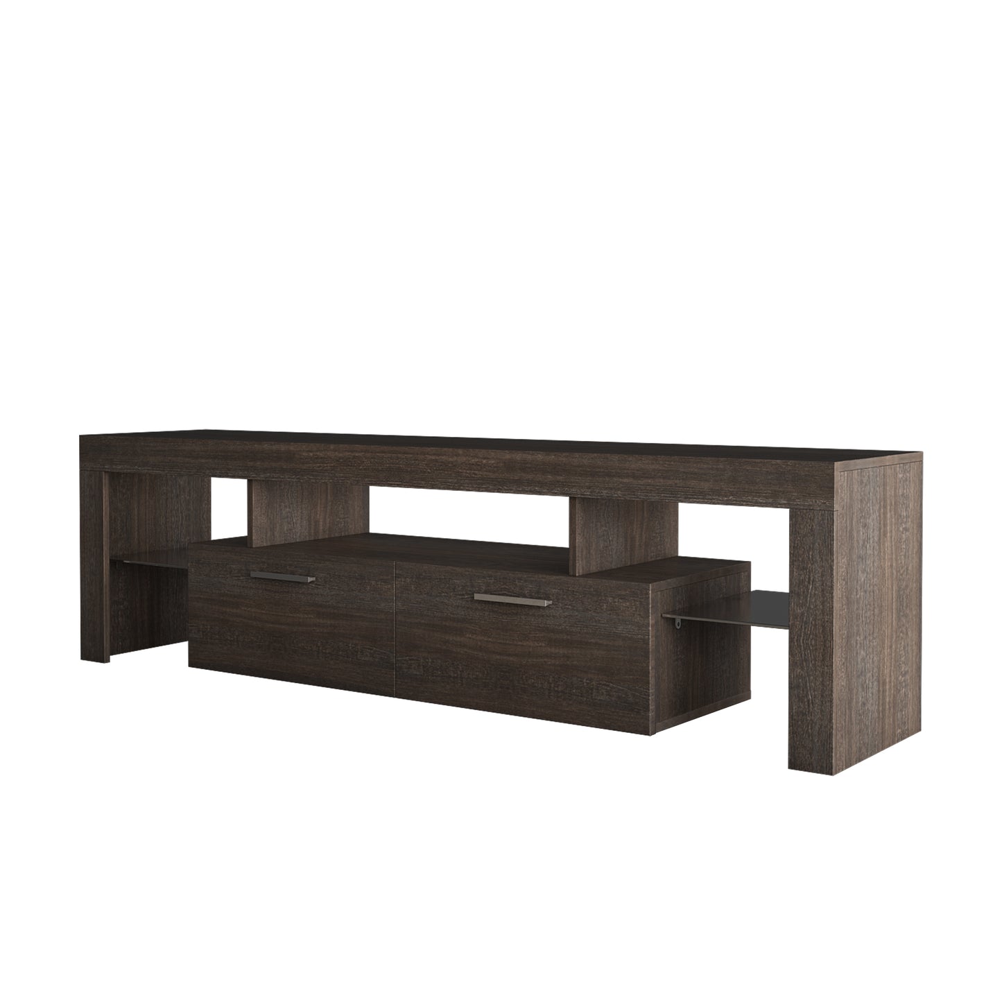 Brown Modern TV Stand with LED Lights & Toughened Glass Shelf