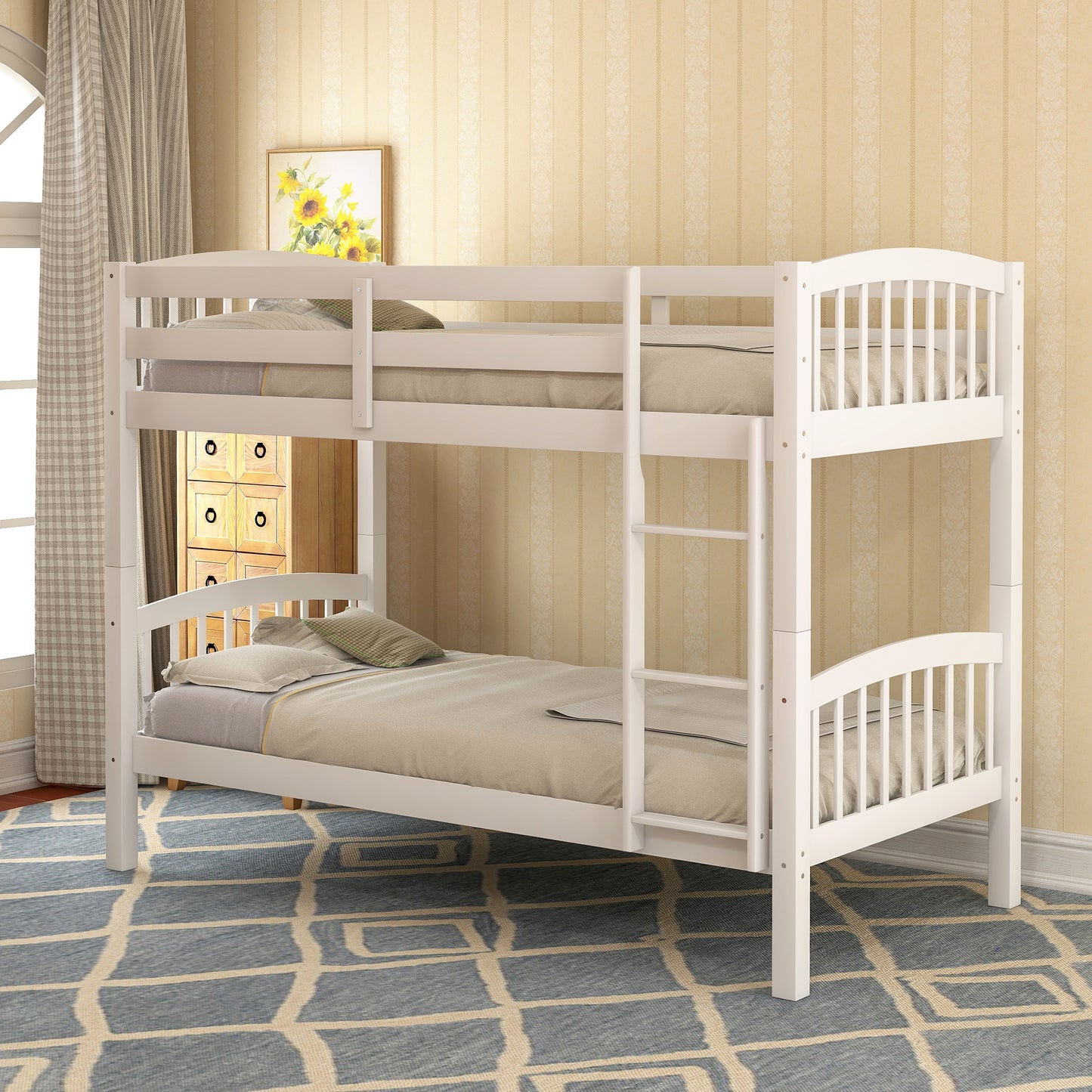 White Twin Bunk Bed with Ladder for Space Optimization