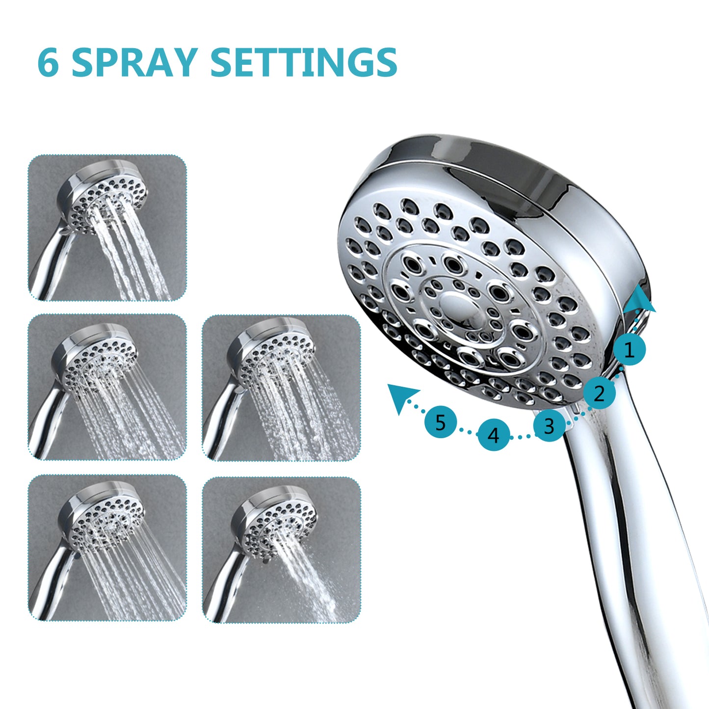 Luxurious High Pressure Chrome Handheld Shower Head with 5 Mode Adjustable Settings