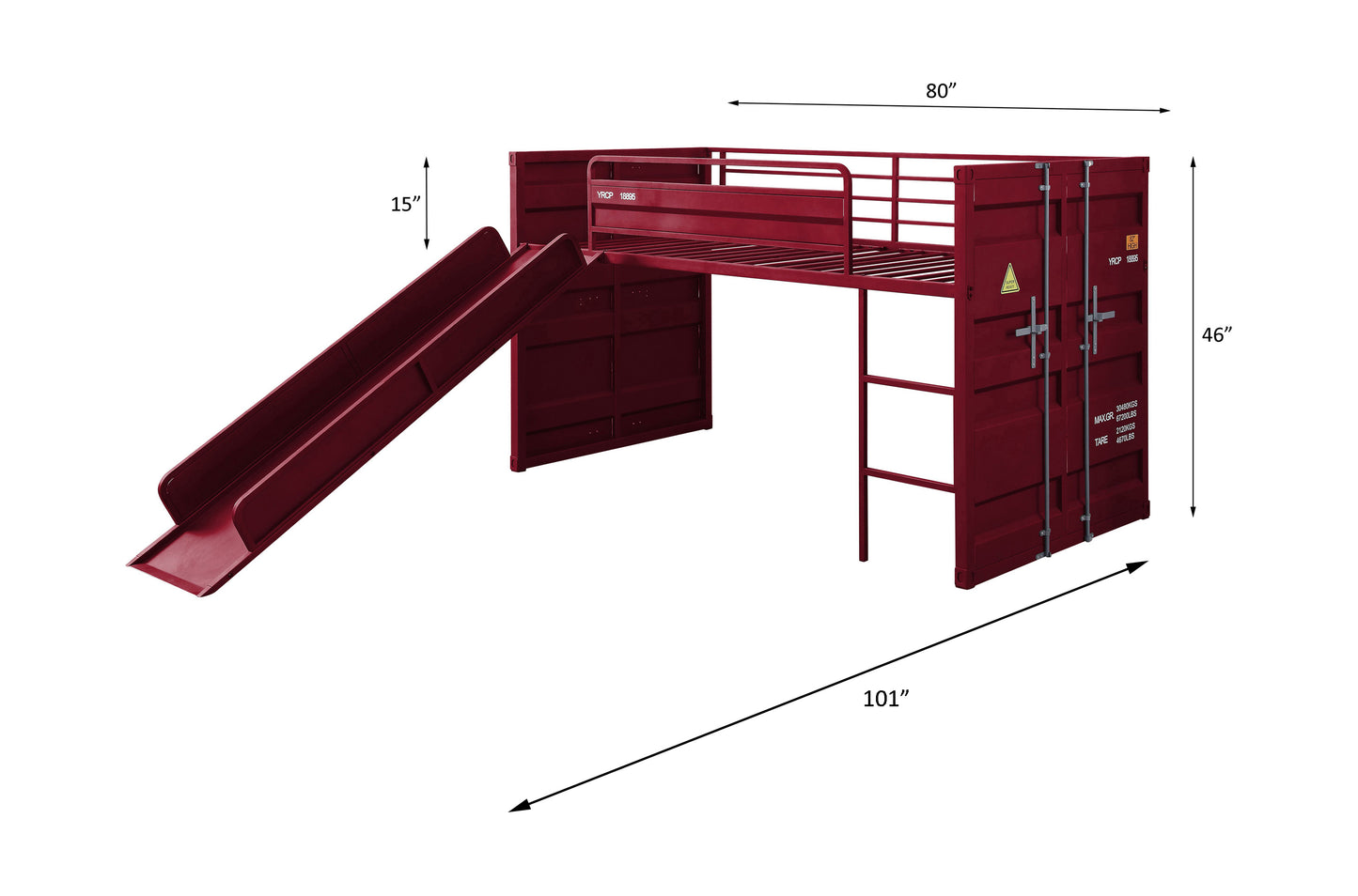 Cargo Twin Loft Bed w/Slide, Red Finish 38300