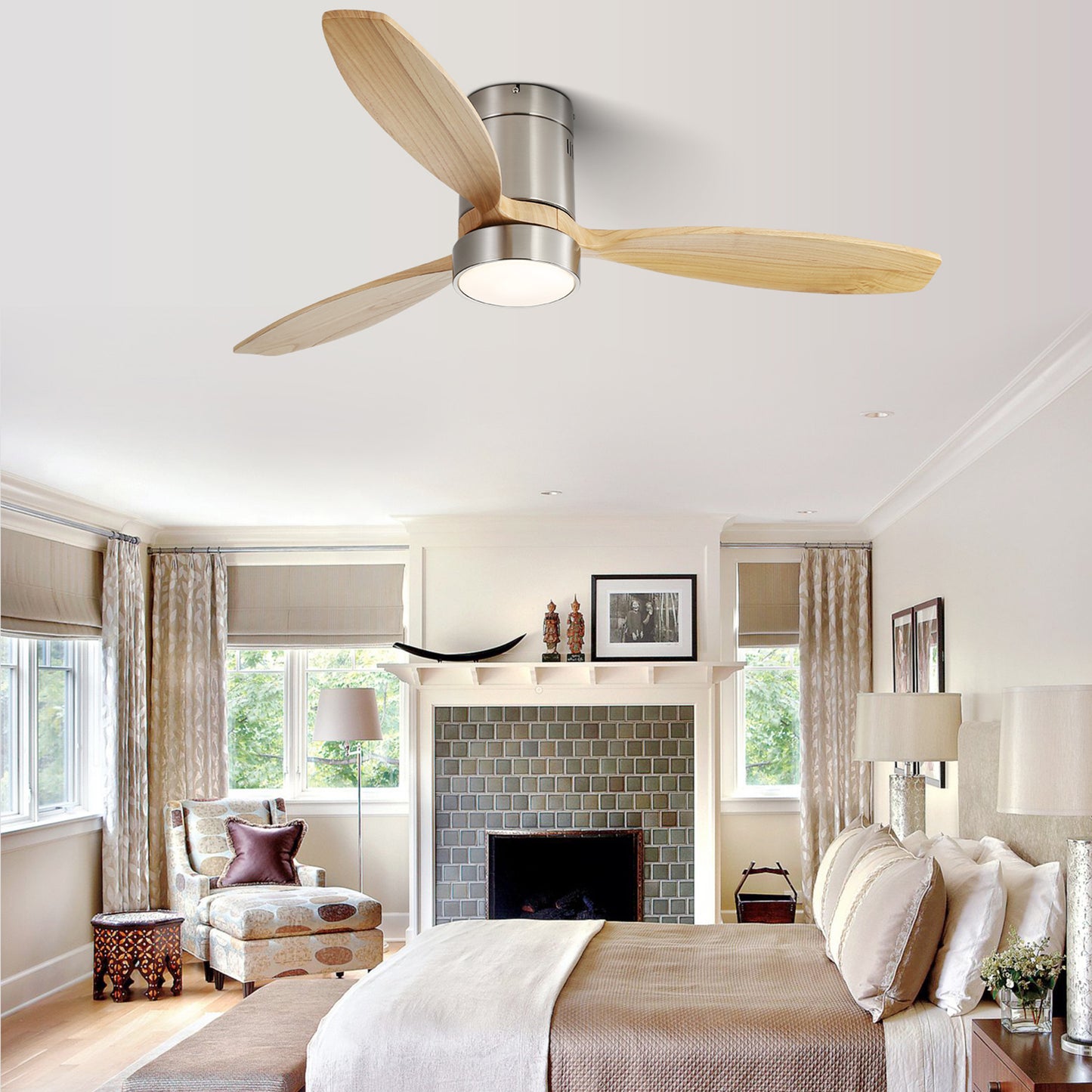 52 Inch Modern Wood Ceiling Fan with LED Lights and Remote Control