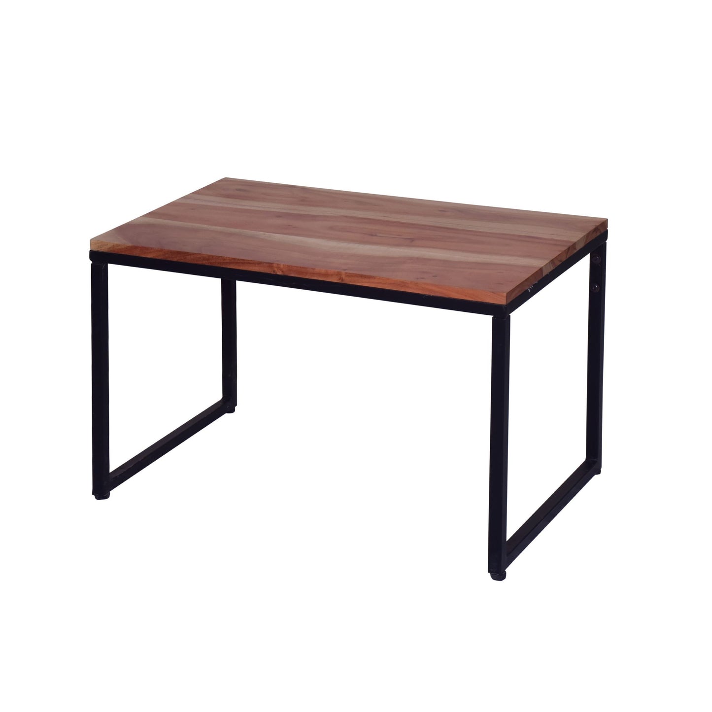 Brown and Black 2-Piece Rectangular Wood Nesting Coffee and End Table Set with Sled Metal Base