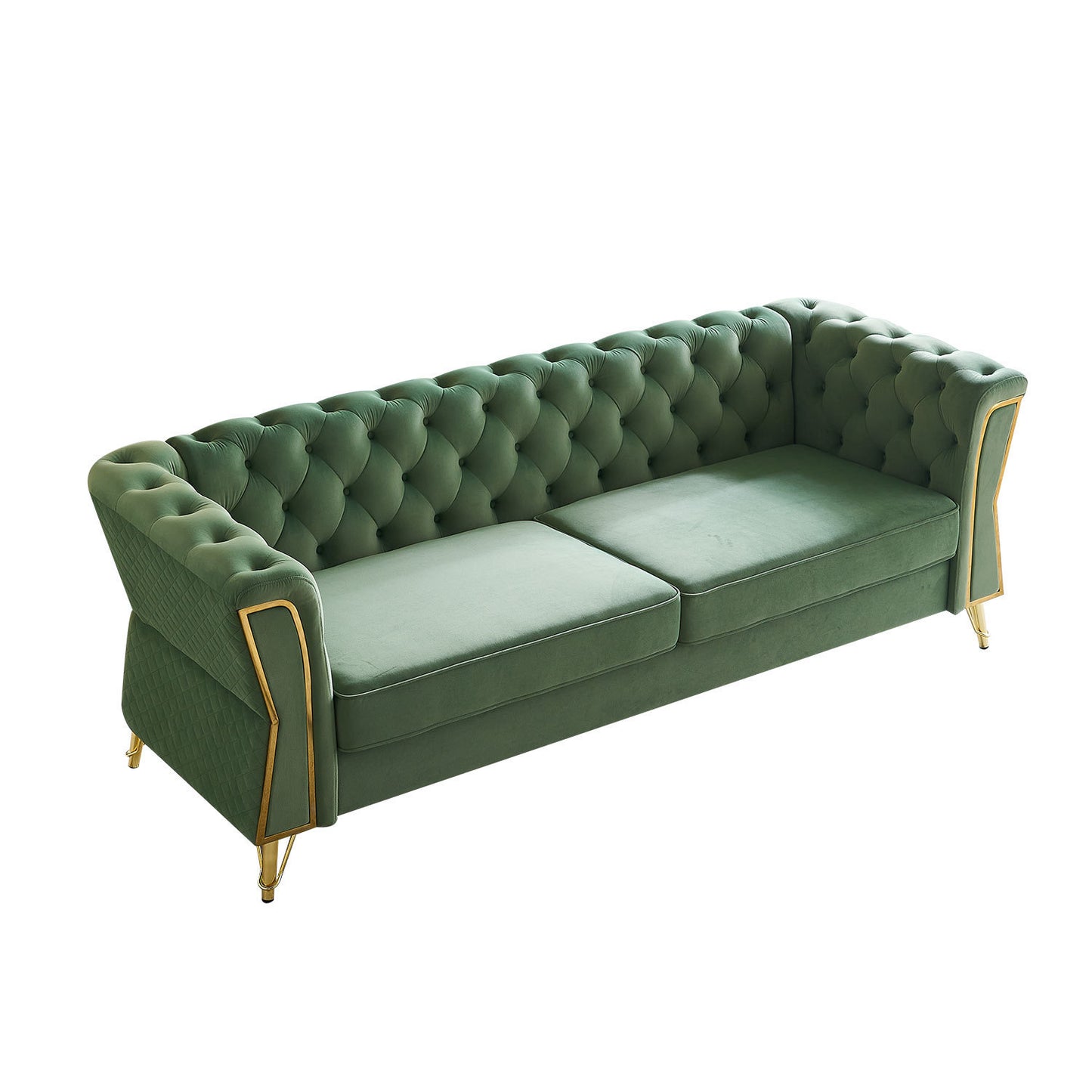 Modern Tufted Velvet Sofa 87.4 inch for Living Room Mint Green Color