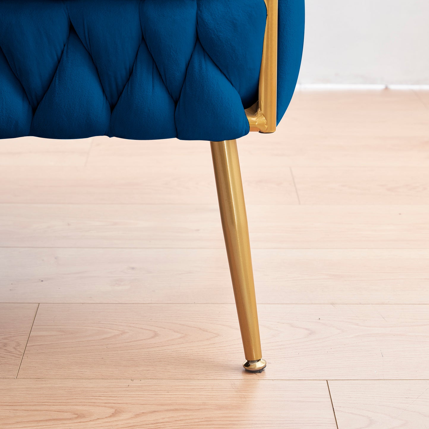 Luxurious 3-Piece Blue Velvet Living Room Set with Handwoven Tufted Backrest and Golden Metal Legs