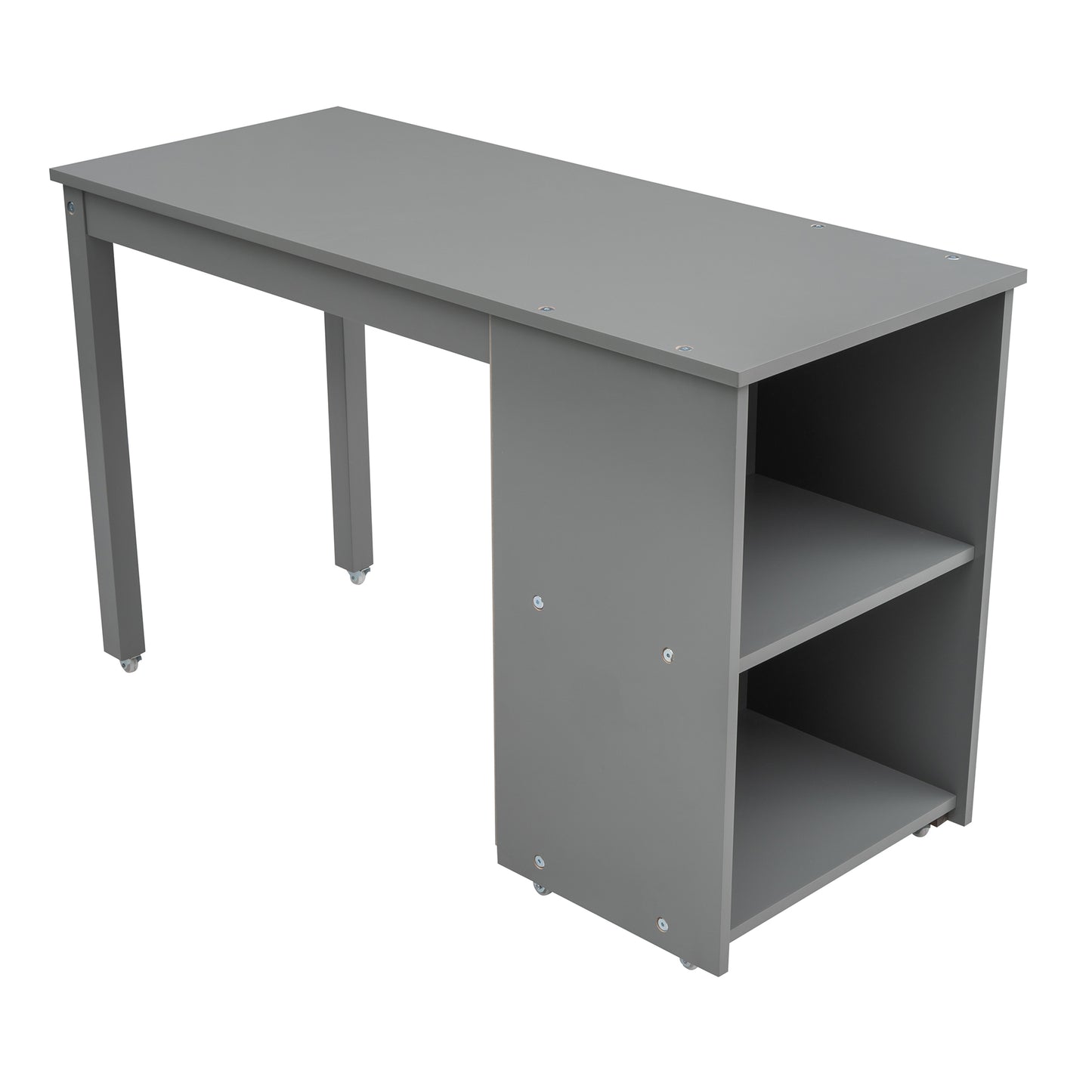 Low Study Twin Loft Bed with Cabinet and Rolling Portable Desk - Gray