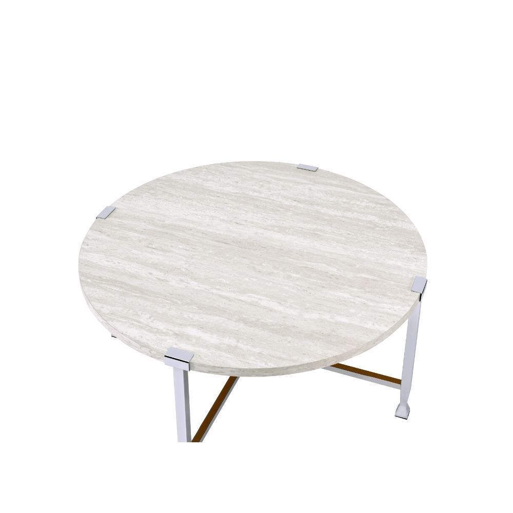 Brecon Round Coffee Table in White Oak and Chrome