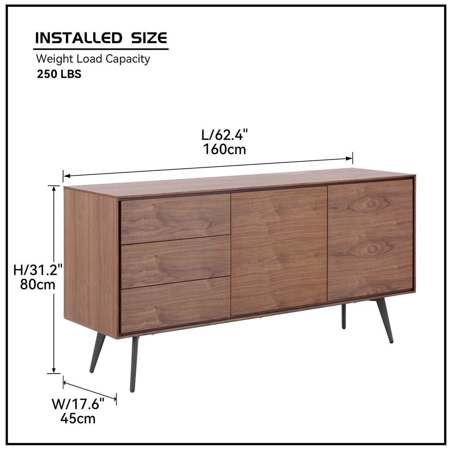 Stylish Walnut Sideboard and Buffet Cabinet with Ample Storage and Anti-Topple Design