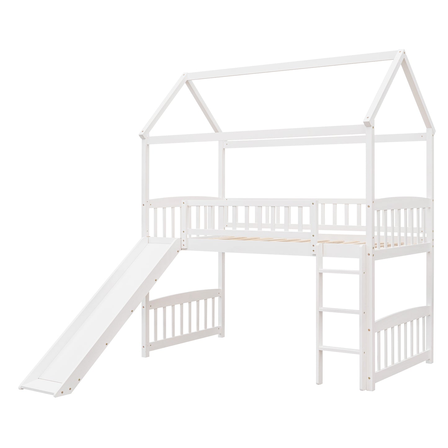 Twin Loft Bed with Slide, House Bed with Slide,White( :LT000212AAK)