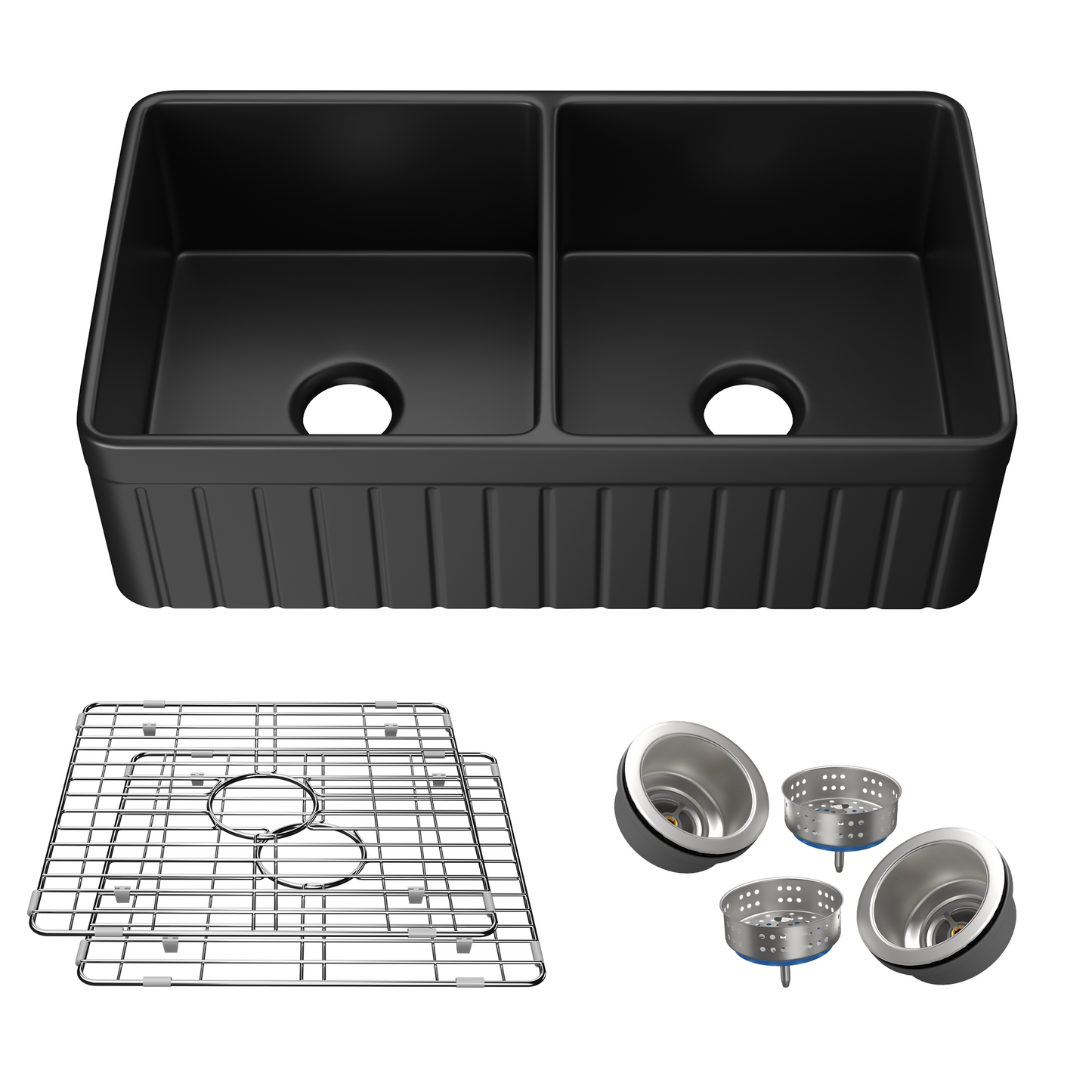 Black Double Bowl Fireclay Farmhouse Kitchen Sink