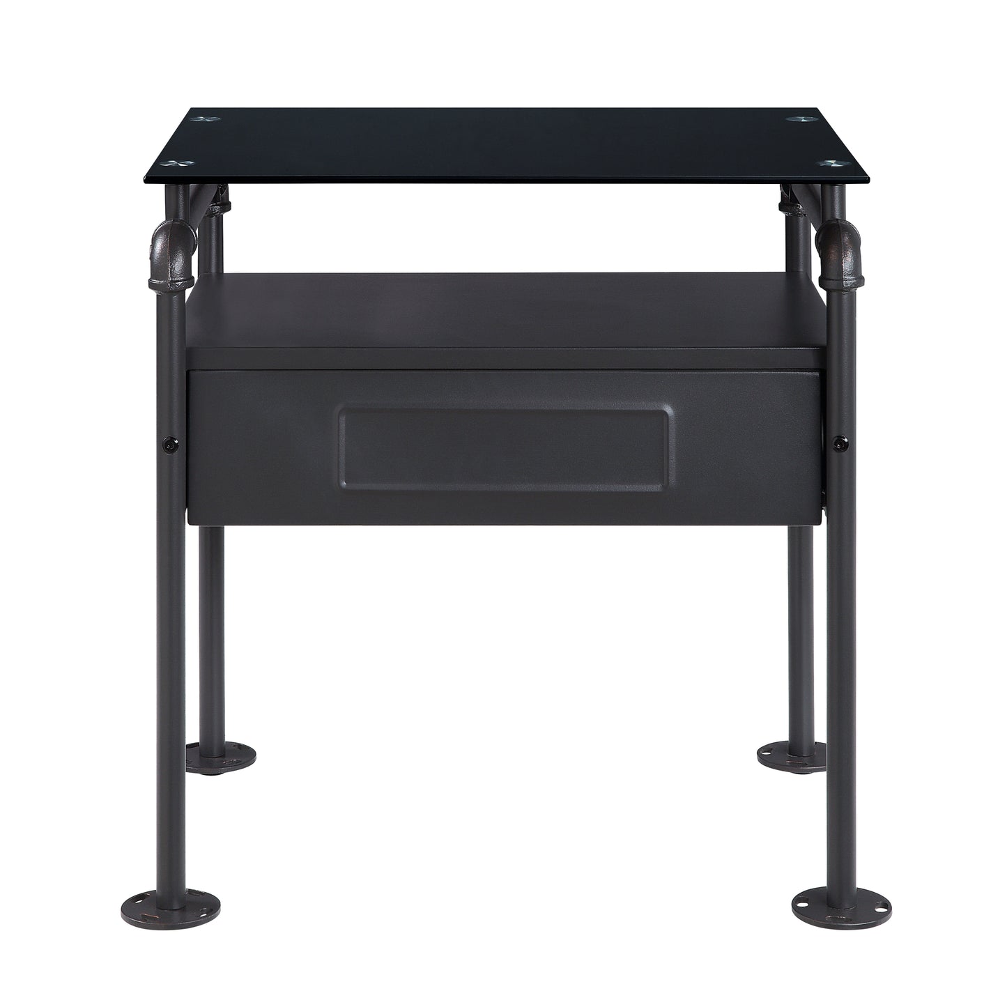 Nicipolis Nightstand, Glass & Sandy Gray 30738