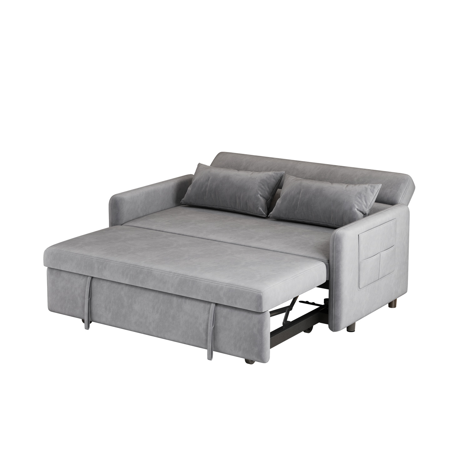 Sofa Pull Out Bed Included Two Pillows 54" Grey Velvet Sofa for Small Spaces