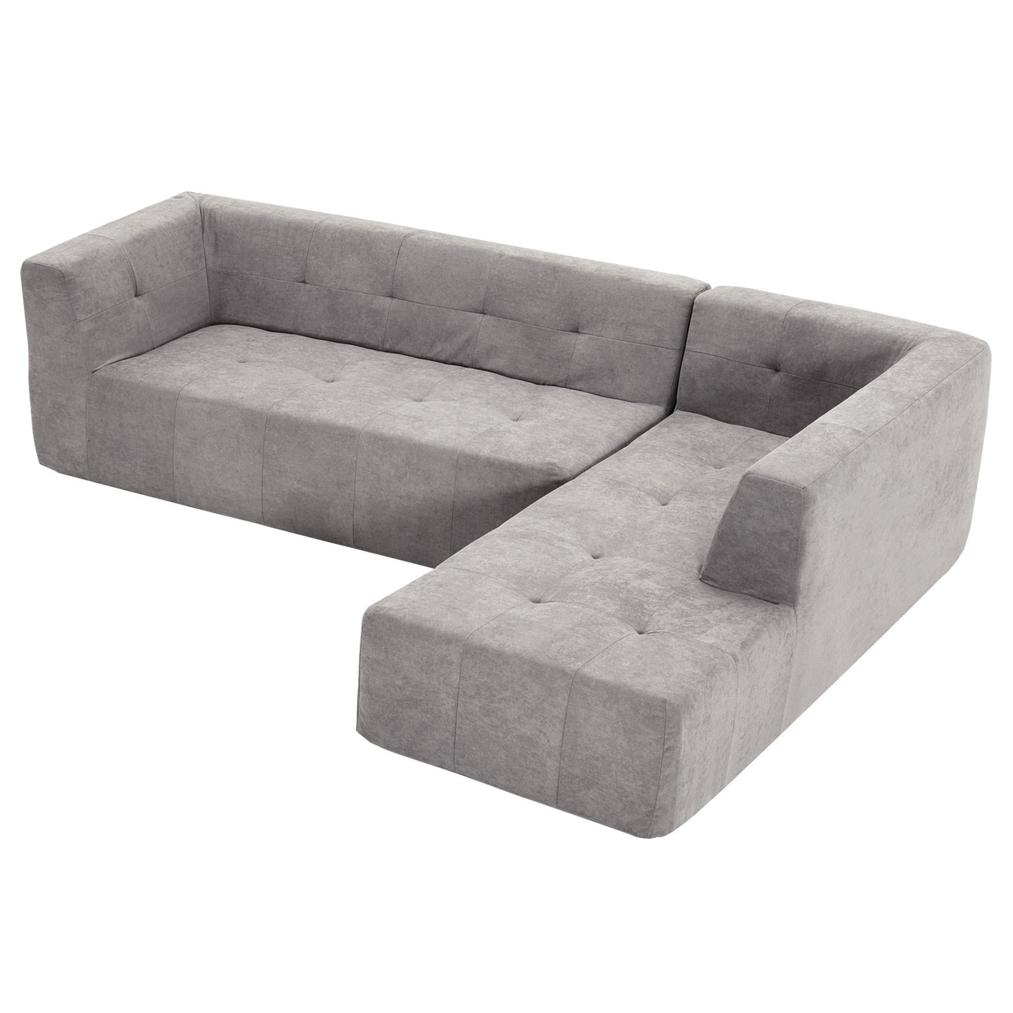 110.2*72.8 Modern Minimalist L-Shaped Living Room Sofa Set in Light Grey Twill Polyester Fabric