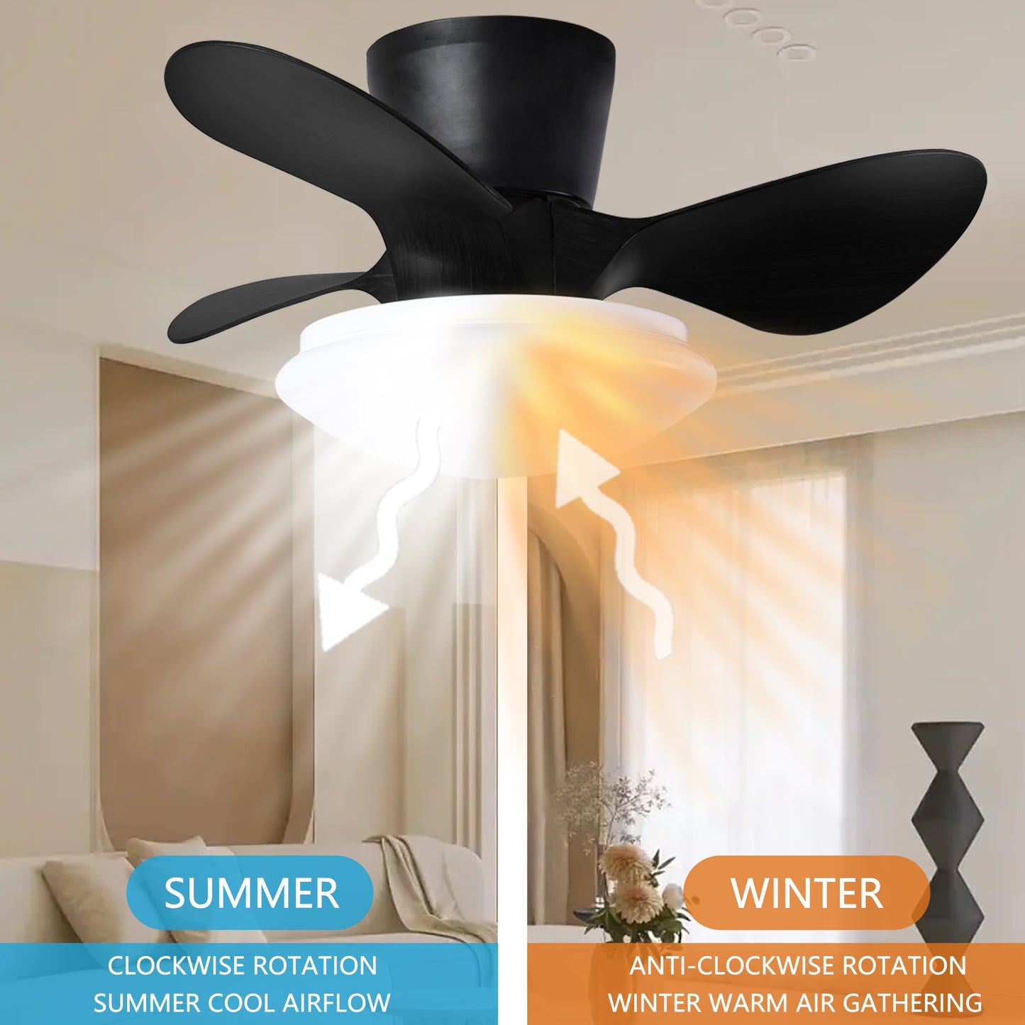 24 Sleek Ceiling Fan with Dimmable LED Light and Remote Control, Energy Efficient Indoor Fan, Modern Black Finish