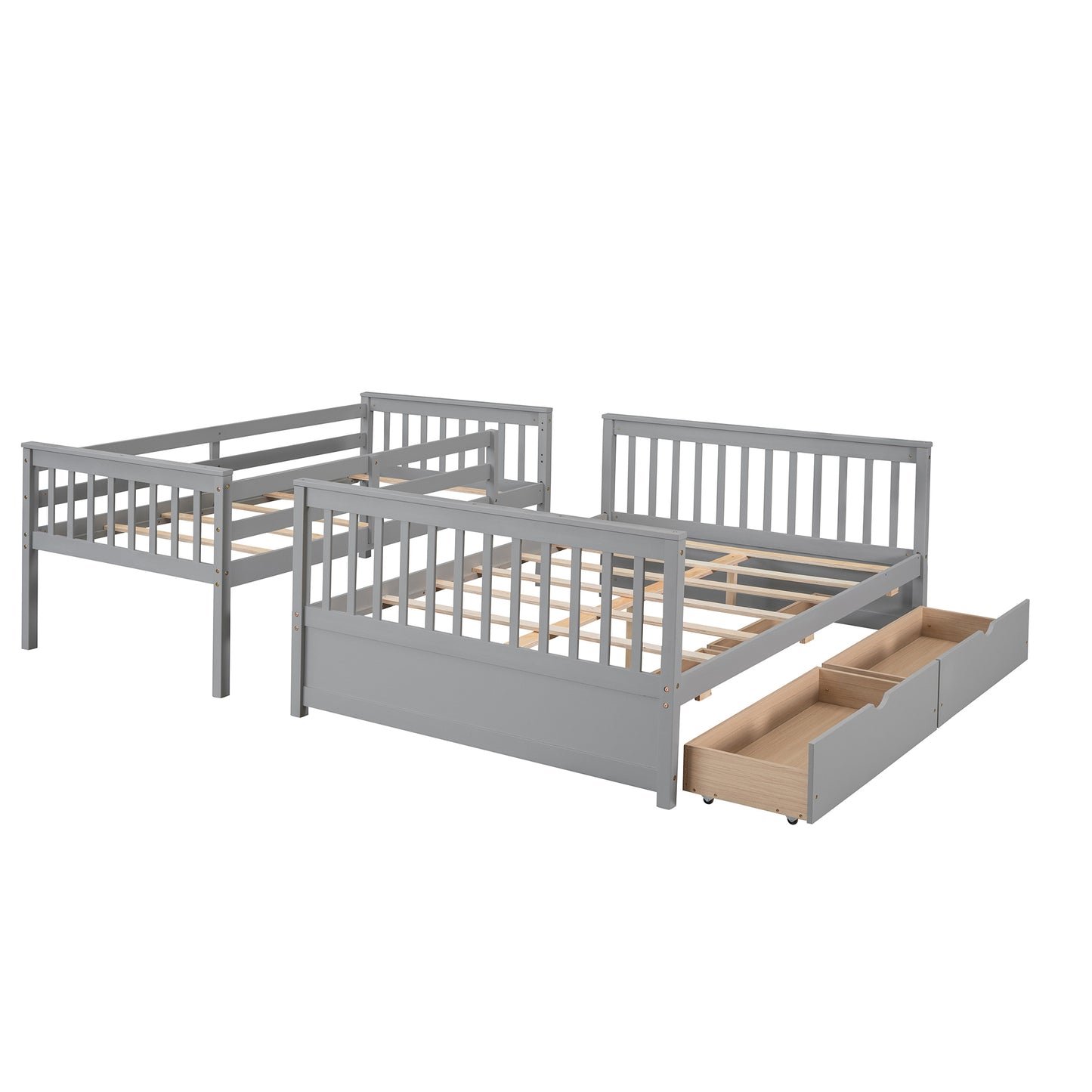 Gray Twin/Full Bunk Bed with Ladders and Storage Drawers