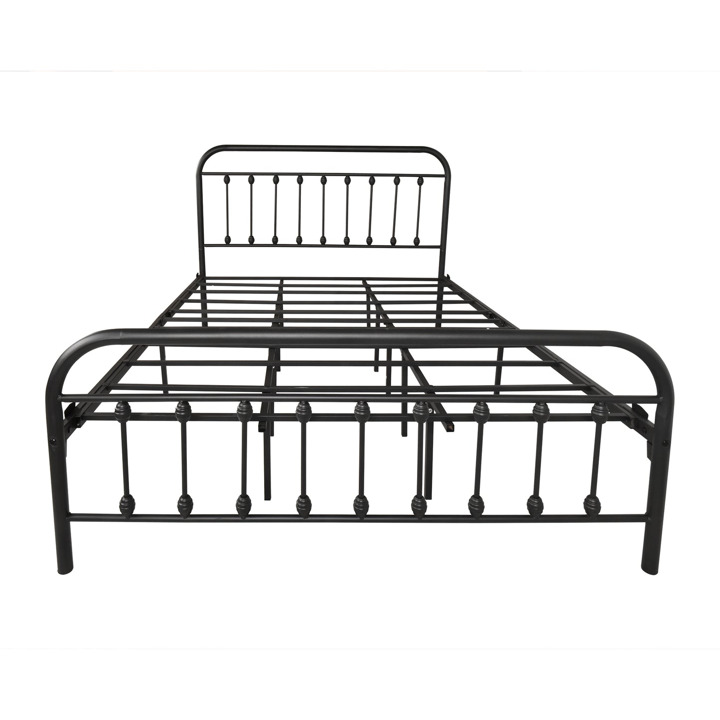 Metal Bed Frame Queen Size Platform No Box Spring Needed with Vintage Headboard and Footboard  Premium Steel Slat Support/Black