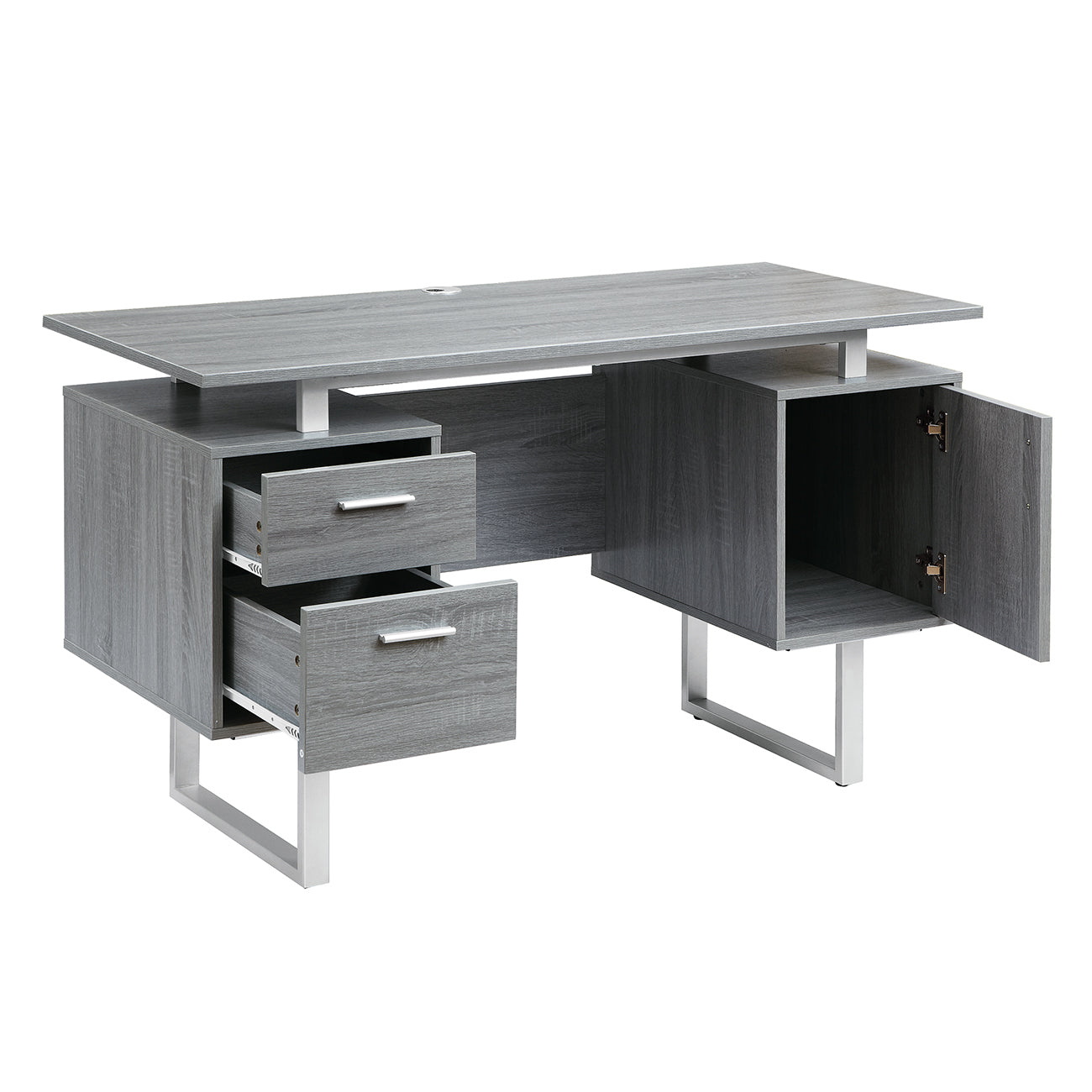 Sleek Grey Office Desk with Ample Storage