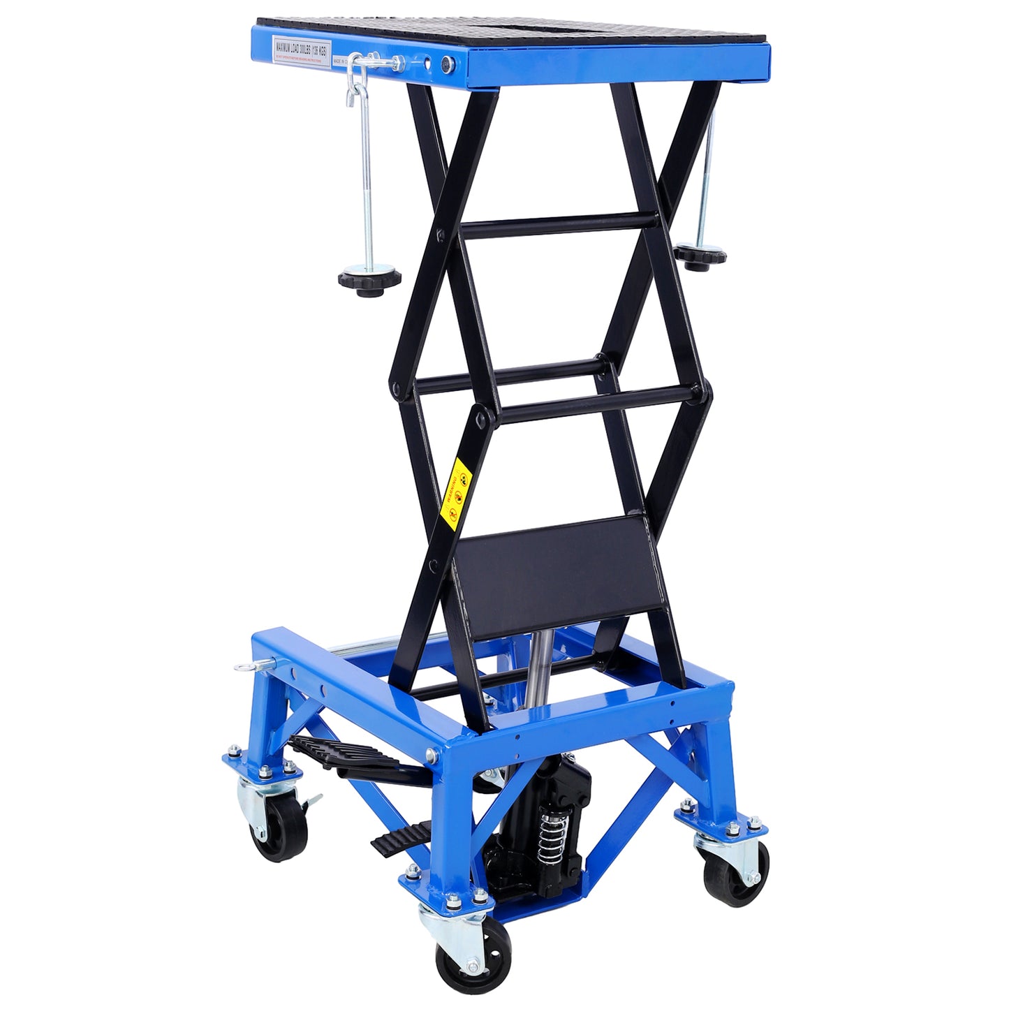 300 lbs Hydraulic Motorcycle Scissor Jack Lift Foot Step Wheels for Small Dirt Bikes,blue color