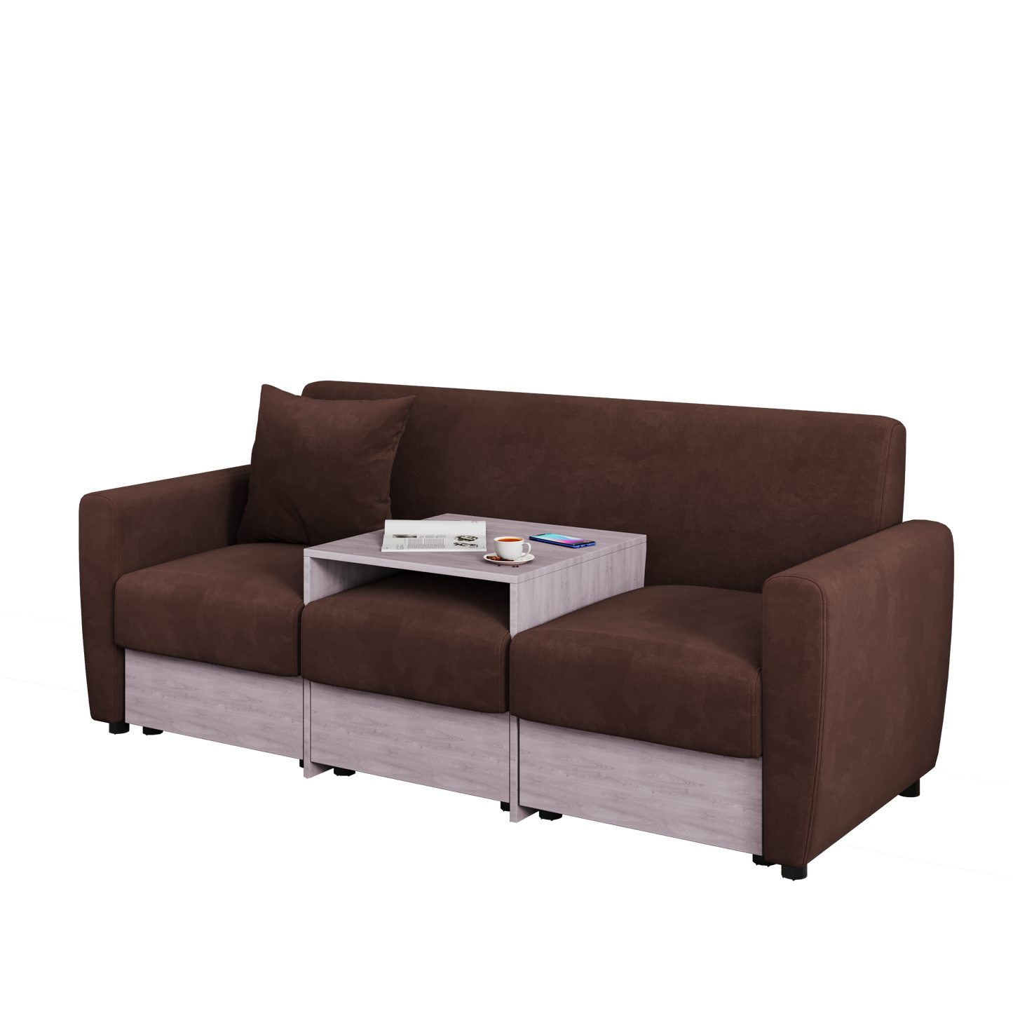 double armrests with coffee table and drawers 77.9" brown chenille living room apartment studio sofa