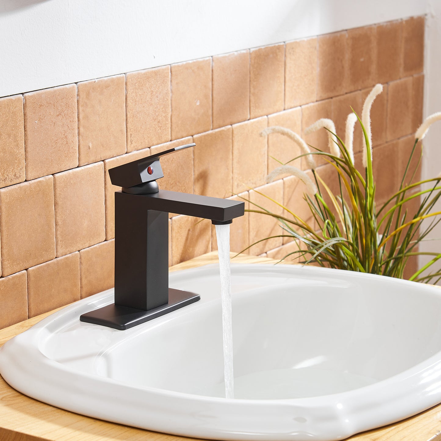 Matte Black Single-Handle Low-Arc Bathroom Faucet with Pop-Up Drain