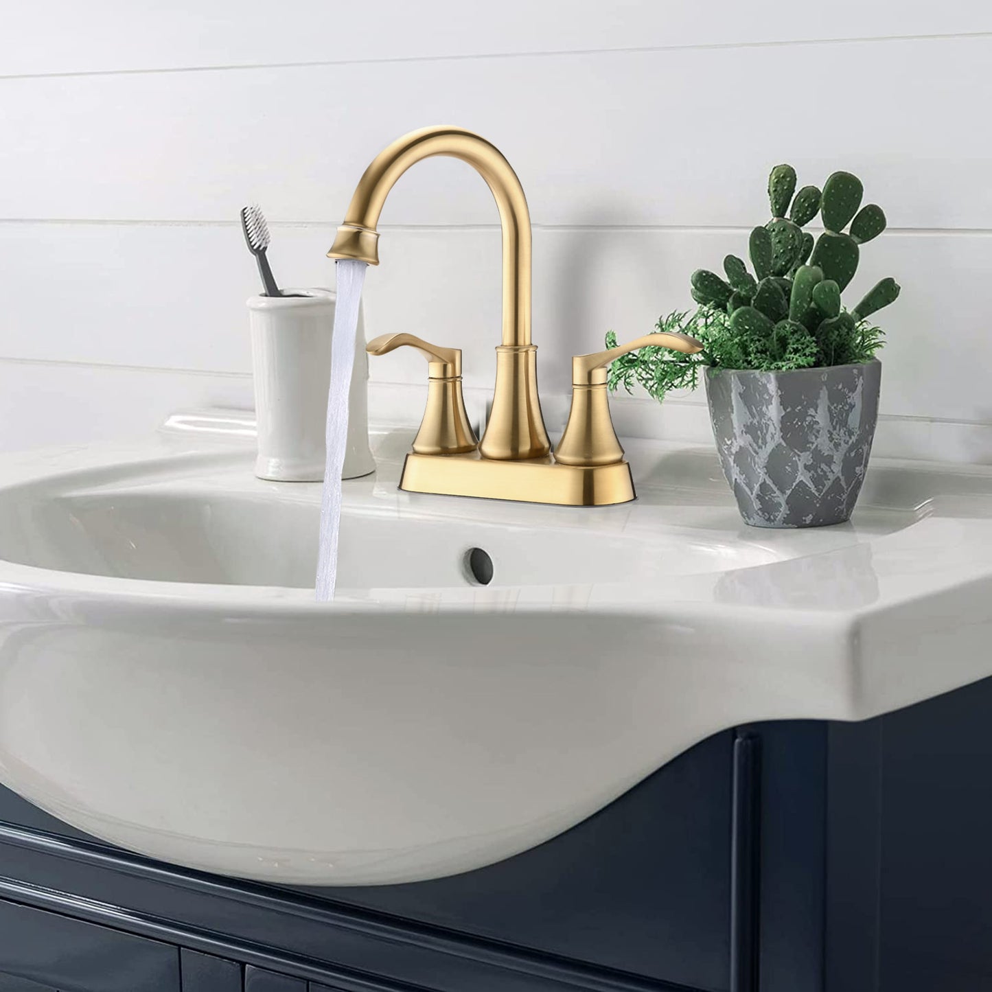 Swivel Spout 4 Centerset Bathroom Faucet - Brushed Gold with Pop Up Drain