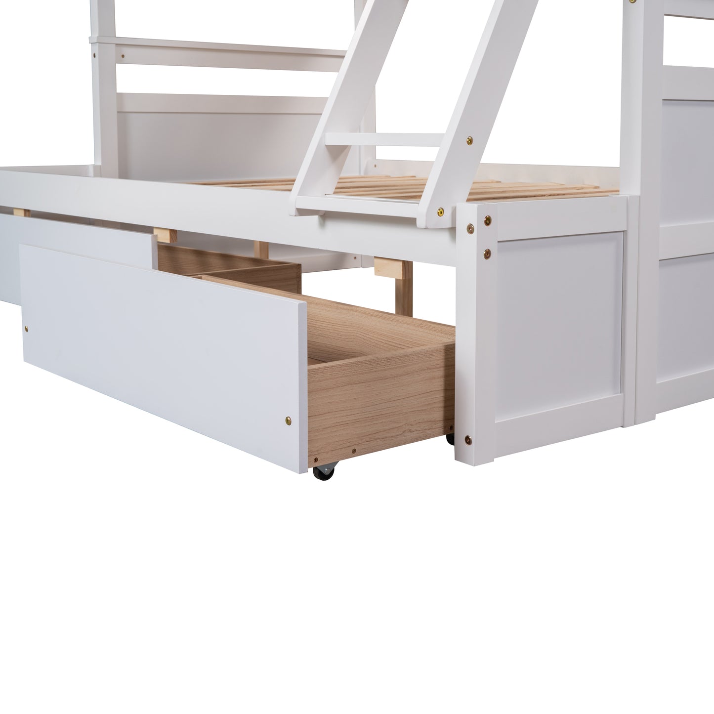 Twin Over Full Bunk Bed with Storage in White - Stylish Space-Saving Solution